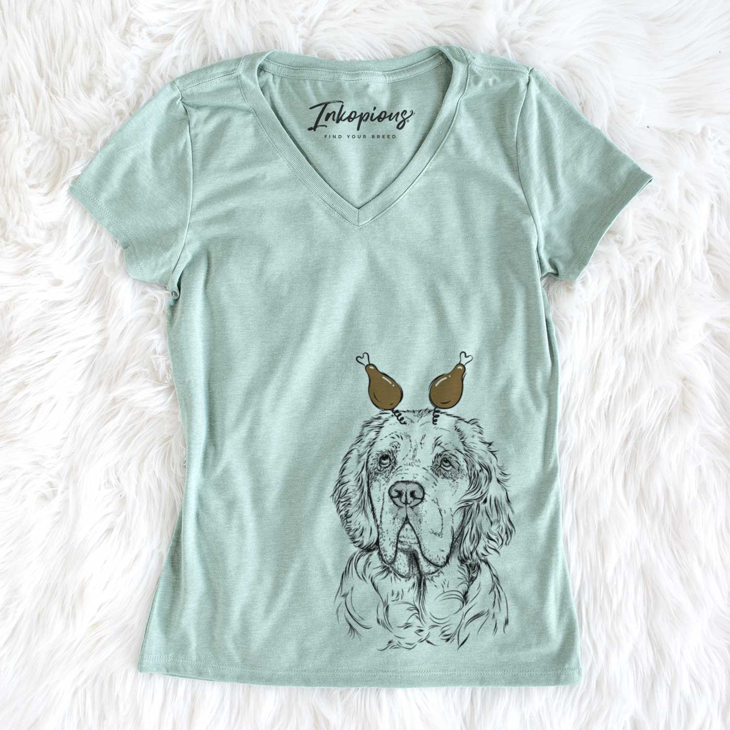 Thanksgiving Gary the Clumber Spaniel - Women's V-neck Shirt