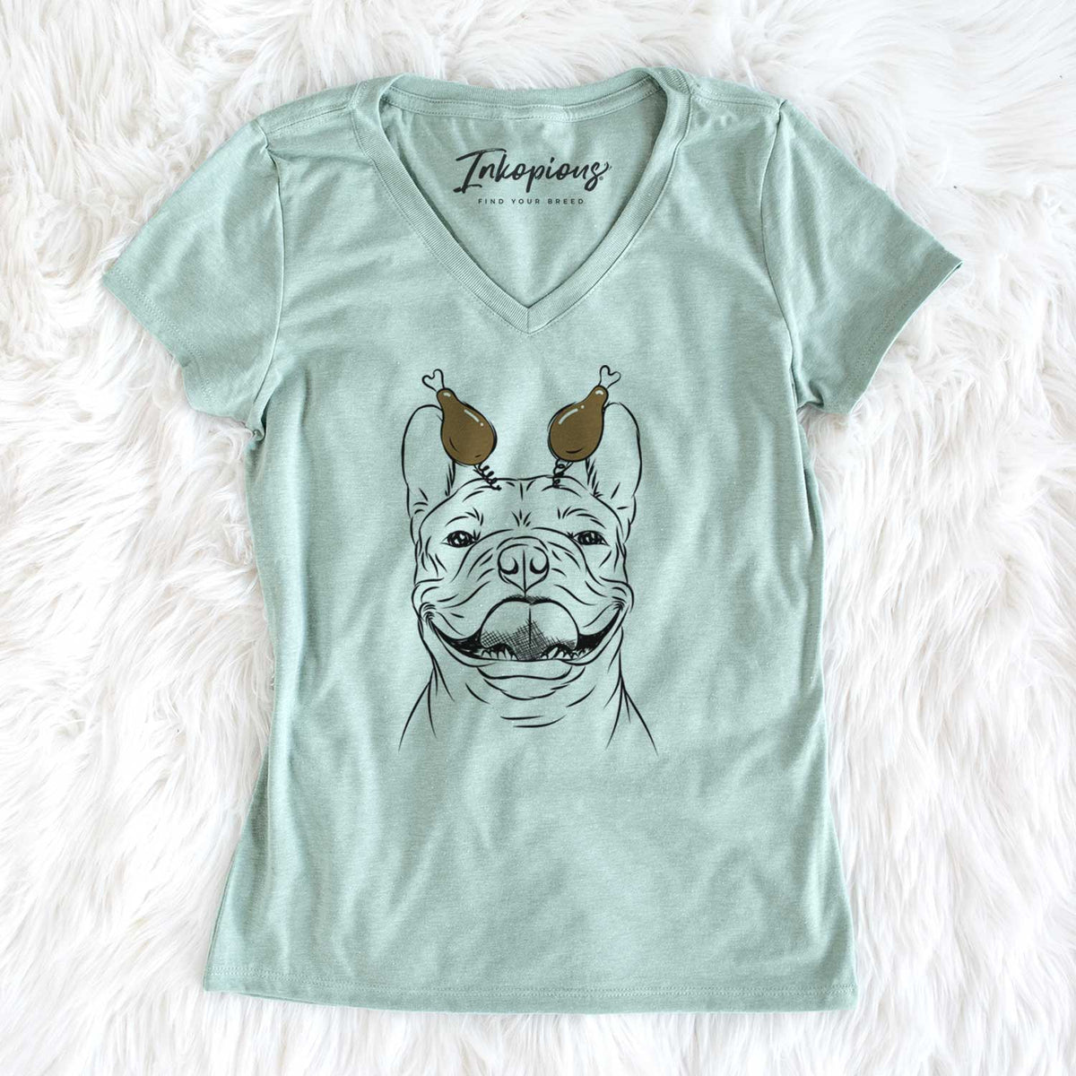 Thanksgiving Gaston the French Bulldog - Women's V-neck Shirt