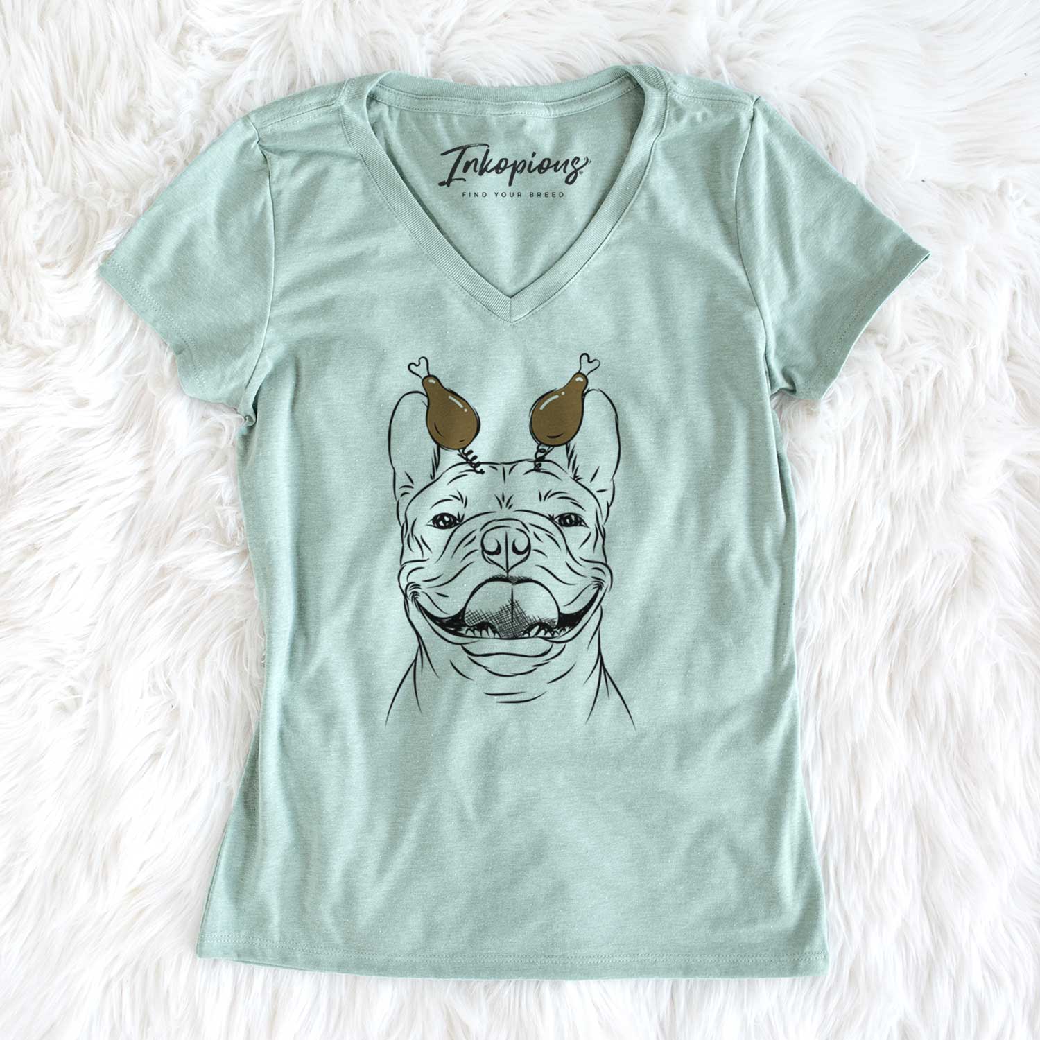 Thanksgiving Gaston the French Bulldog - Women's V-neck Shirt