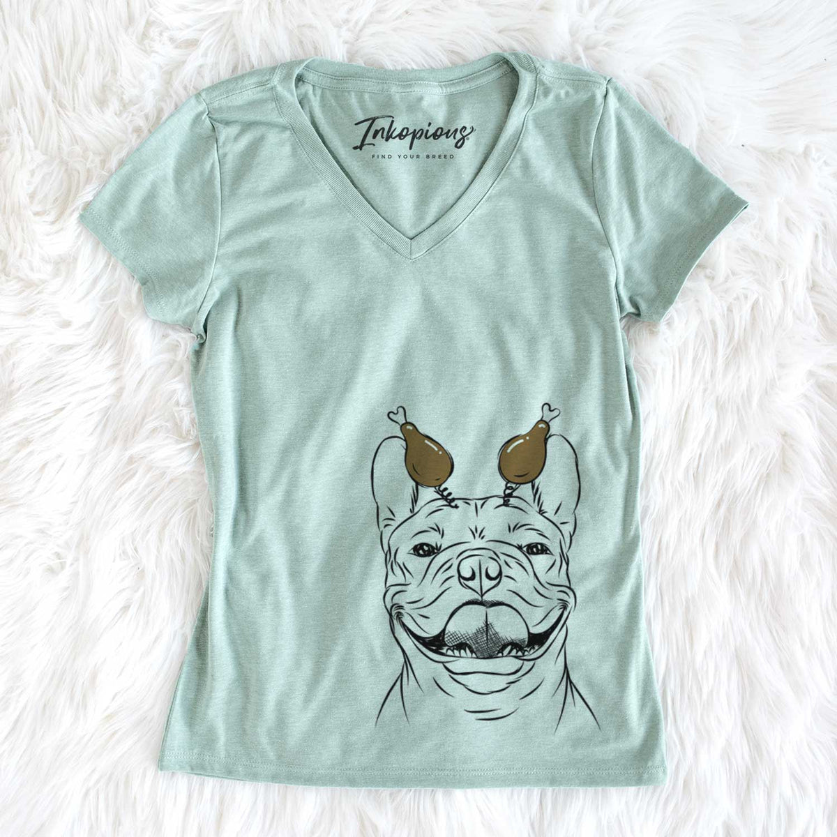 Thanksgiving Gaston the French Bulldog - Women's V-neck Shirt