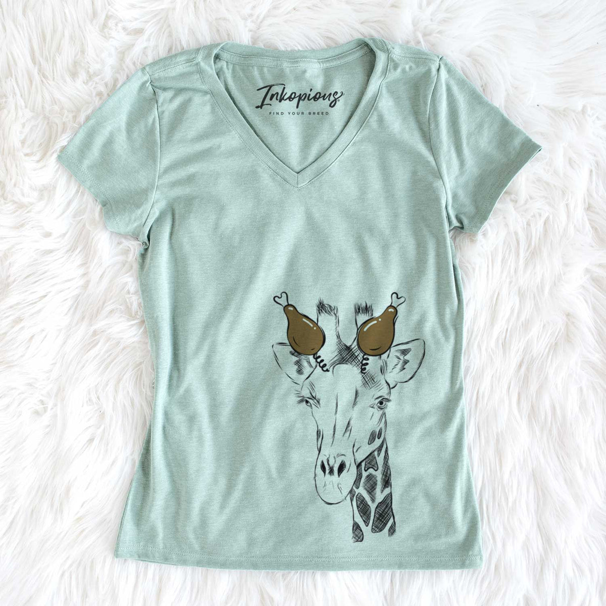 Thanksgiving Geoffrey the Giraffe - Women&#39;s V-neck Shirt