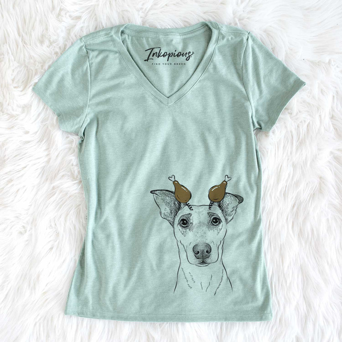 Thanksgiving Georgie Rat the Terrier Mix - Women&#39;s V-neck Shirt