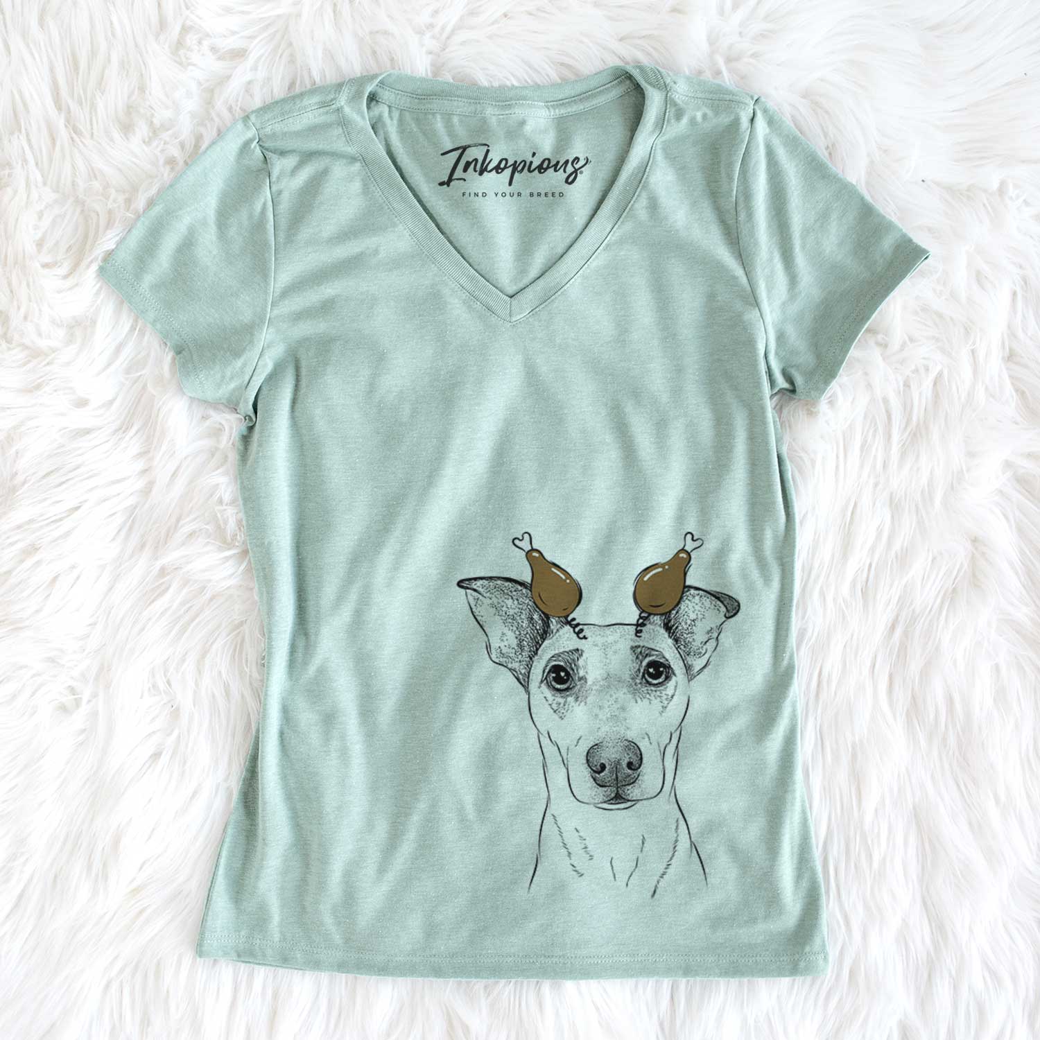 Thanksgiving Georgie Rat the Terrier Mix - Women's V-neck Shirt