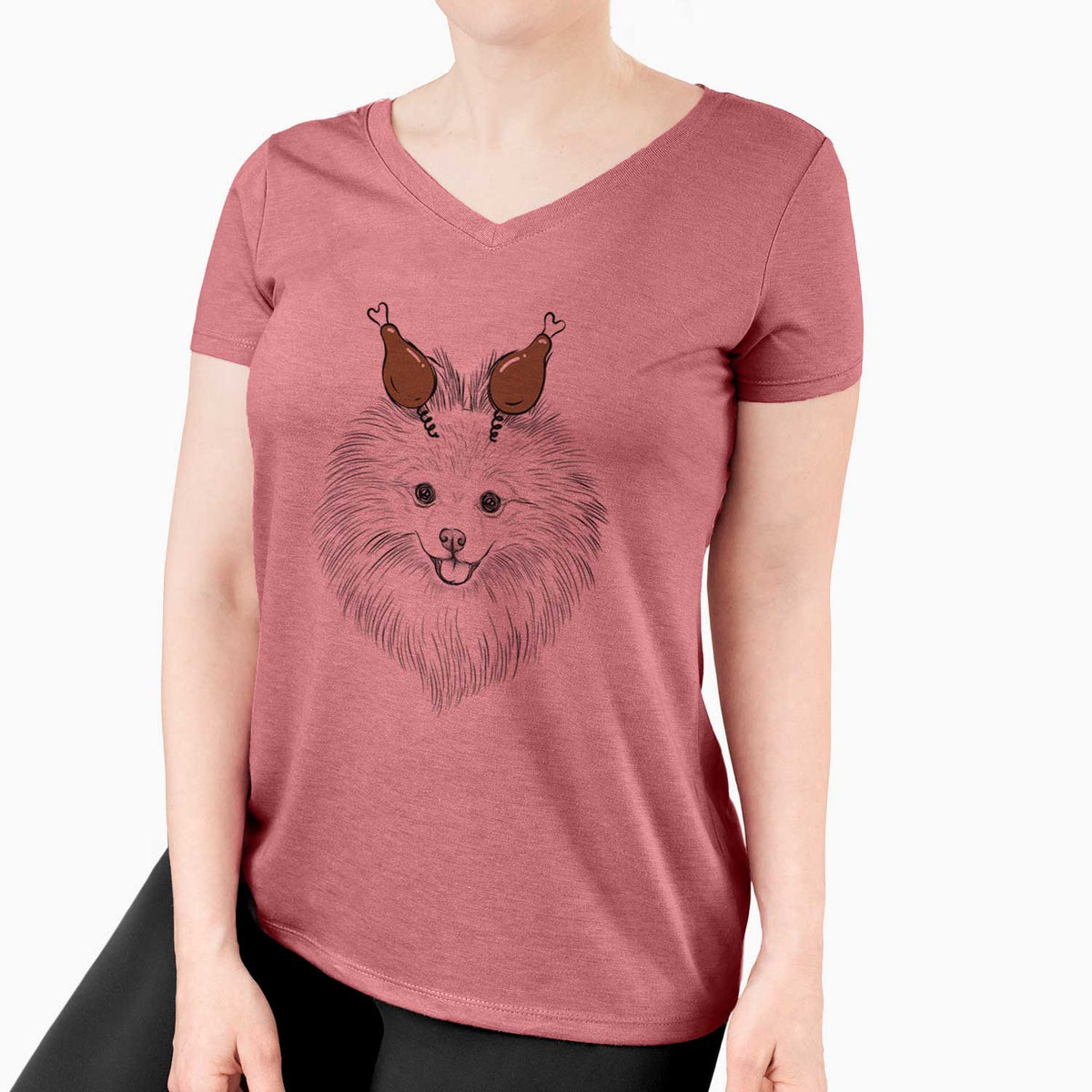 Thanksgiving GiGi the Pomeranian - Women's V-neck Shirt