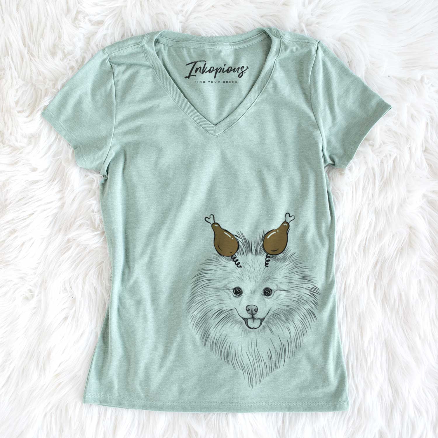 Thanksgiving GiGi the Pomeranian - Women's V-neck Shirt