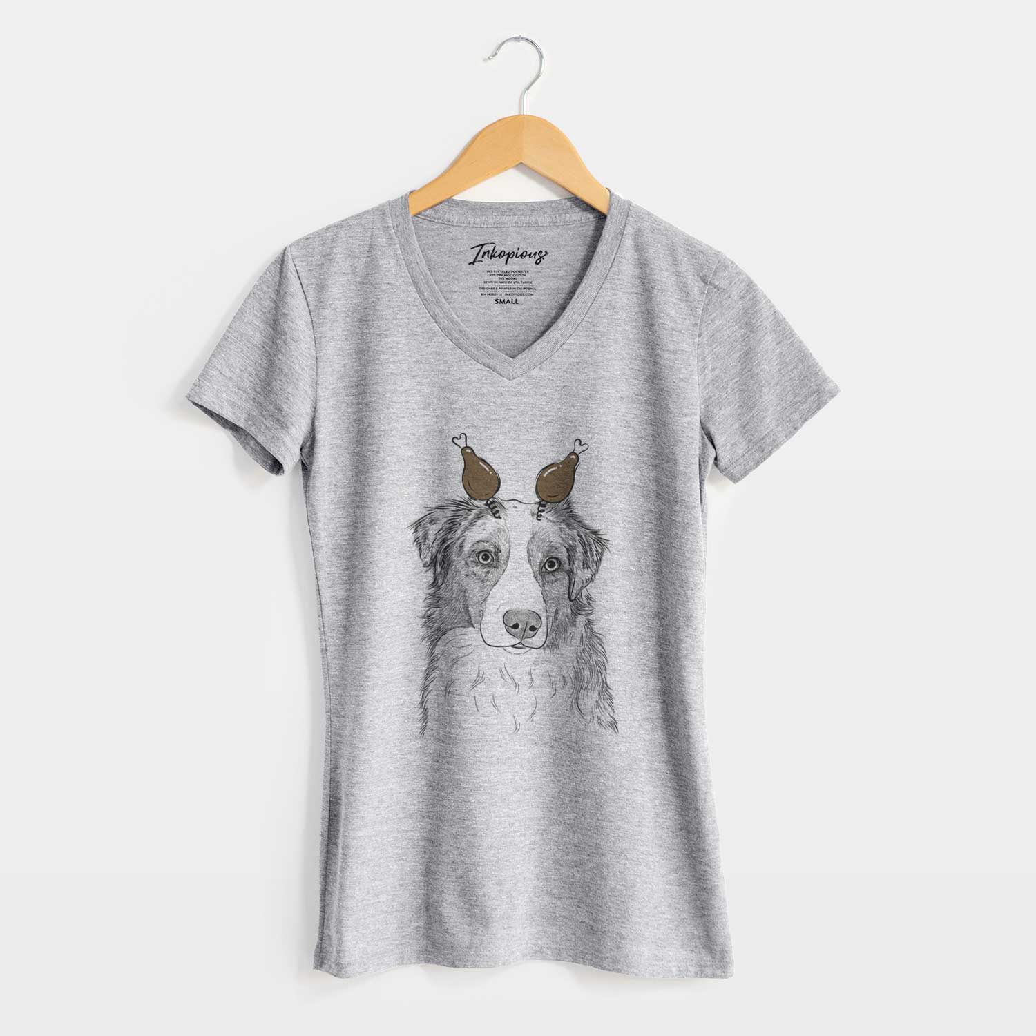 Thanksgiving Ginger the Australian Shepherd - Women's V-neck Shirt