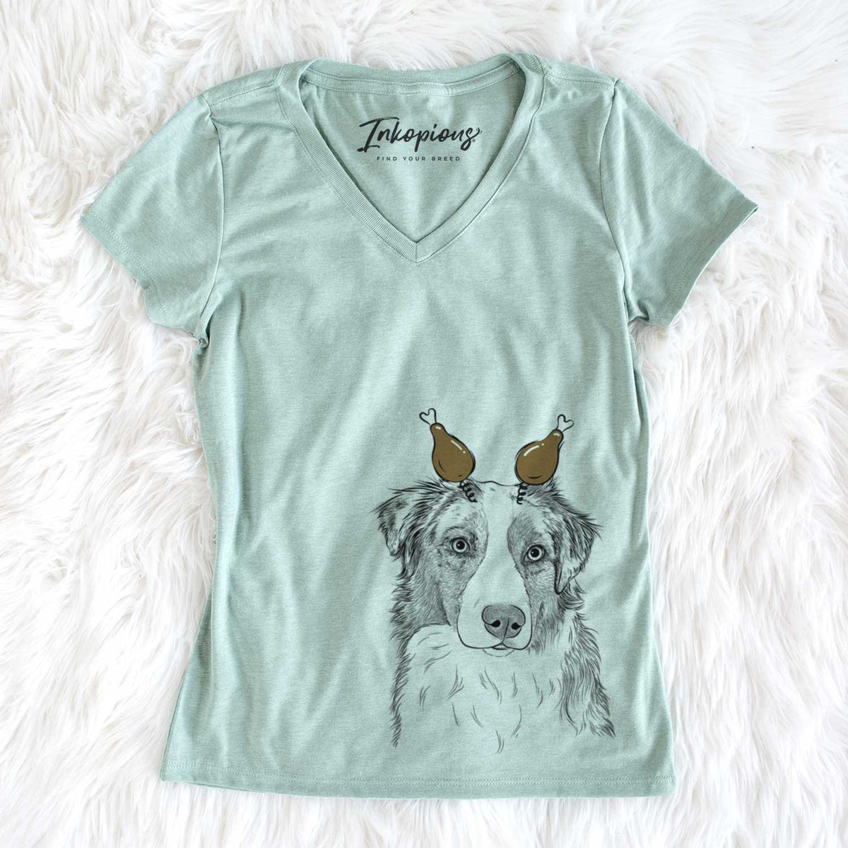 Thanksgiving Ginger the Australian Shepherd - Women&#39;s V-neck Shirt