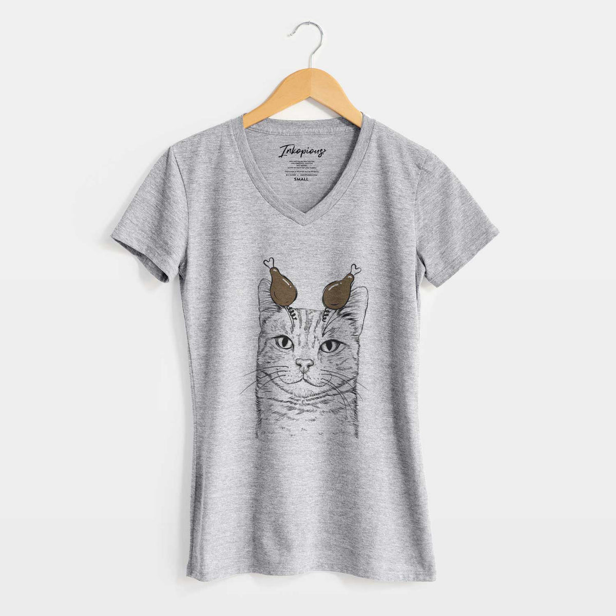 Thanksgiving Ginger Tom the Tabby Cat - Women's V-neck Shirt