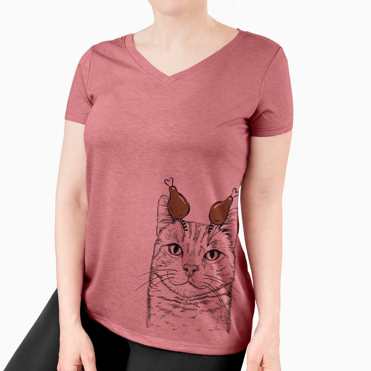 Thanksgiving Ginger Tom the Tabby Cat - Women's V-neck Shirt