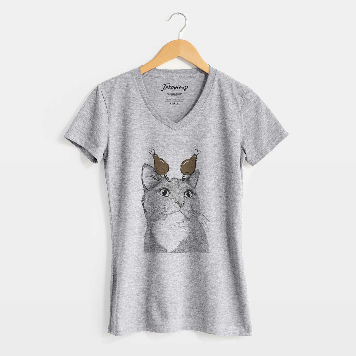 Thanksgiving Gizmo the Grey Cat - Women's V-neck Shirt
