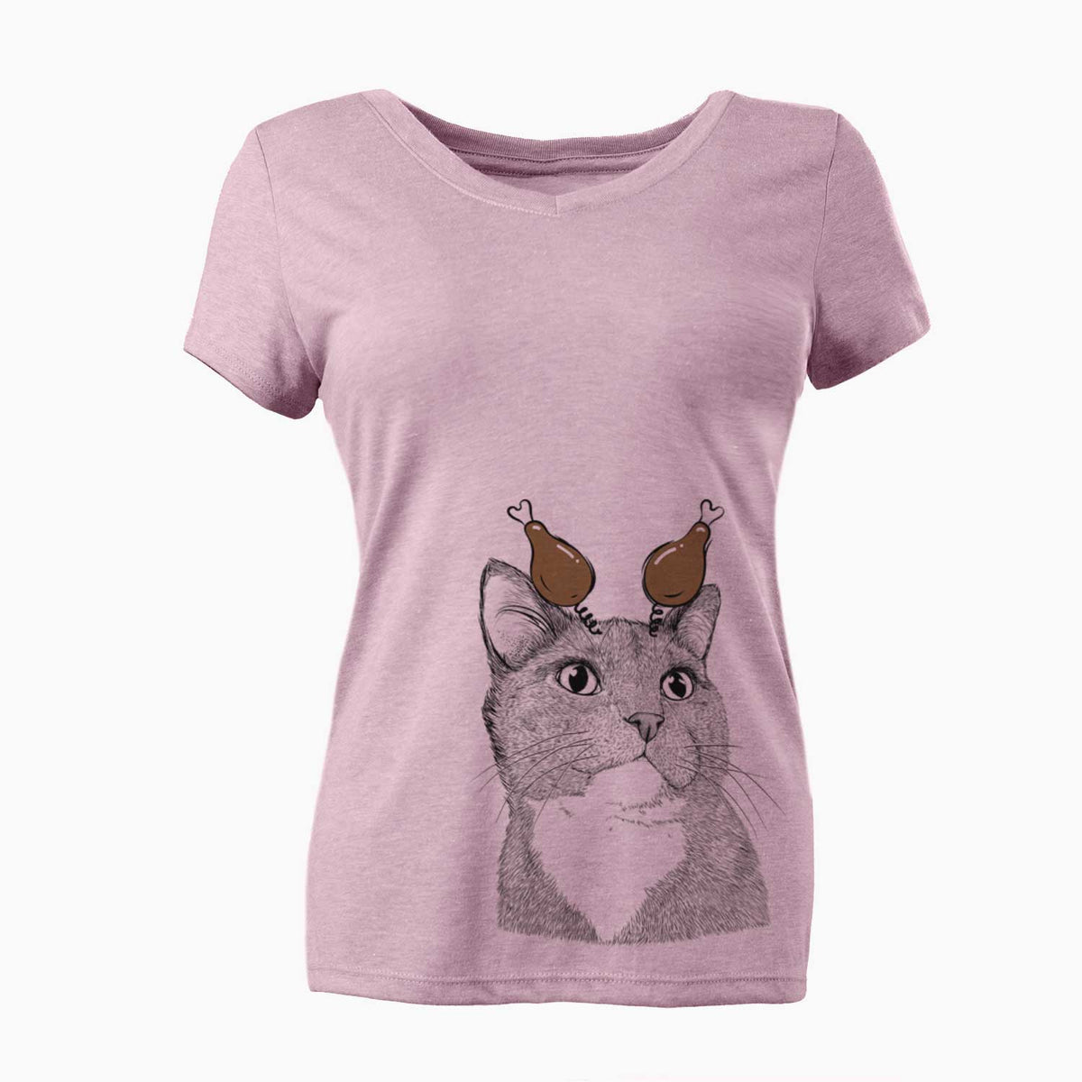 Thanksgiving Gizmo the Grey Cat - Women's V-neck Shirt