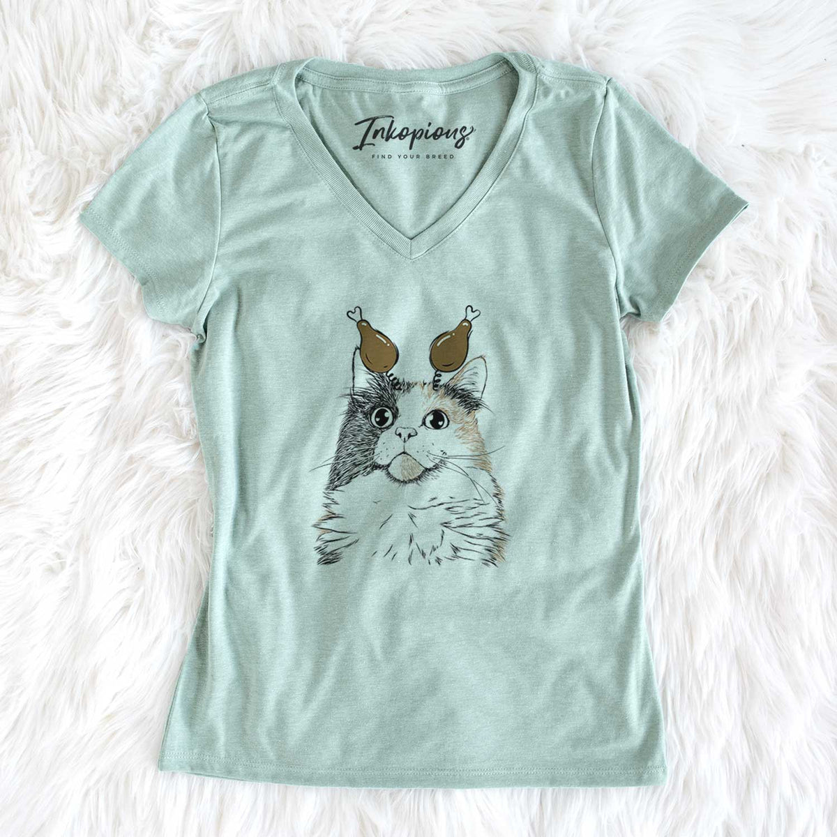 Thanksgiving Greta the Calico Cat - Women's V-neck Shirt