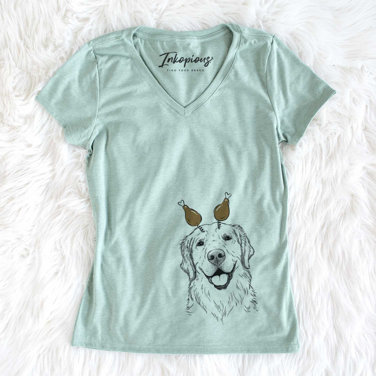 Thanksgiving Griffin the Golden Retriever - Women&#39;s V-neck Shirt