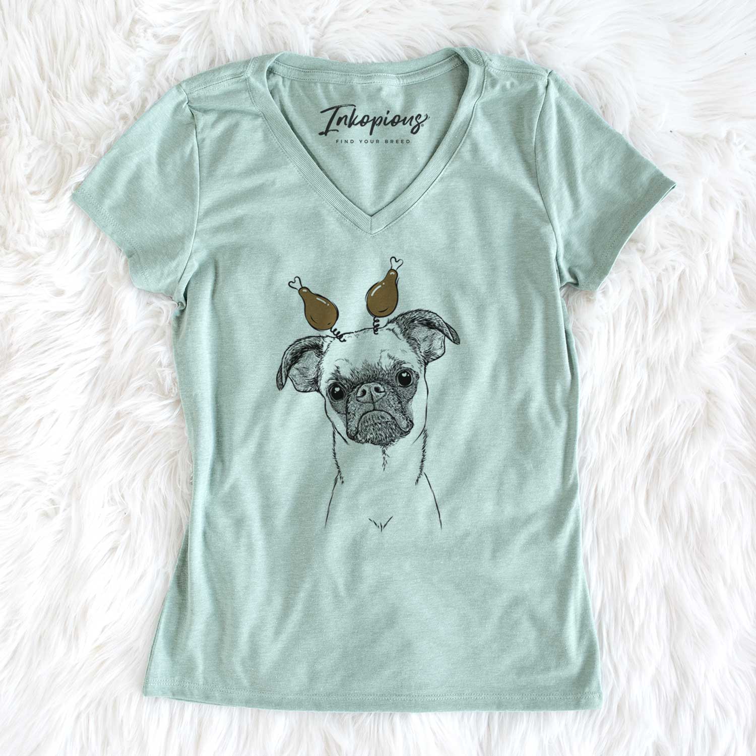Thanksgiving Groot the Brussels Griffon - Women's V-neck Shirt