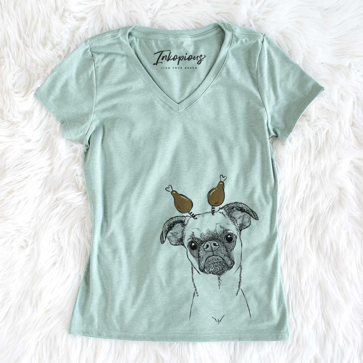 Thanksgiving Groot the Brussels Griffon - Women&#39;s V-neck Shirt