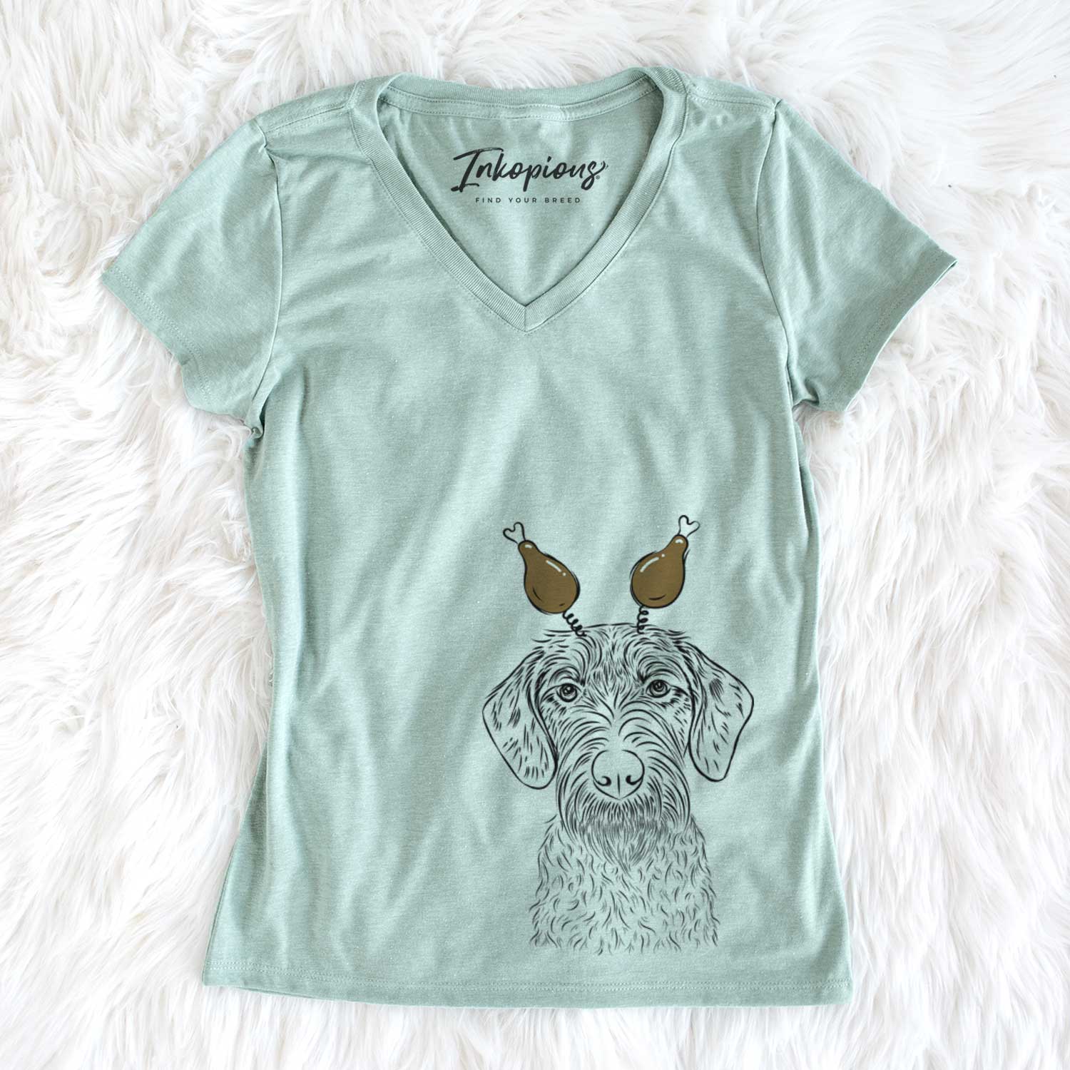 Thanksgiving Gus the German Wirehaired Pointer - Women's V-neck Shirt