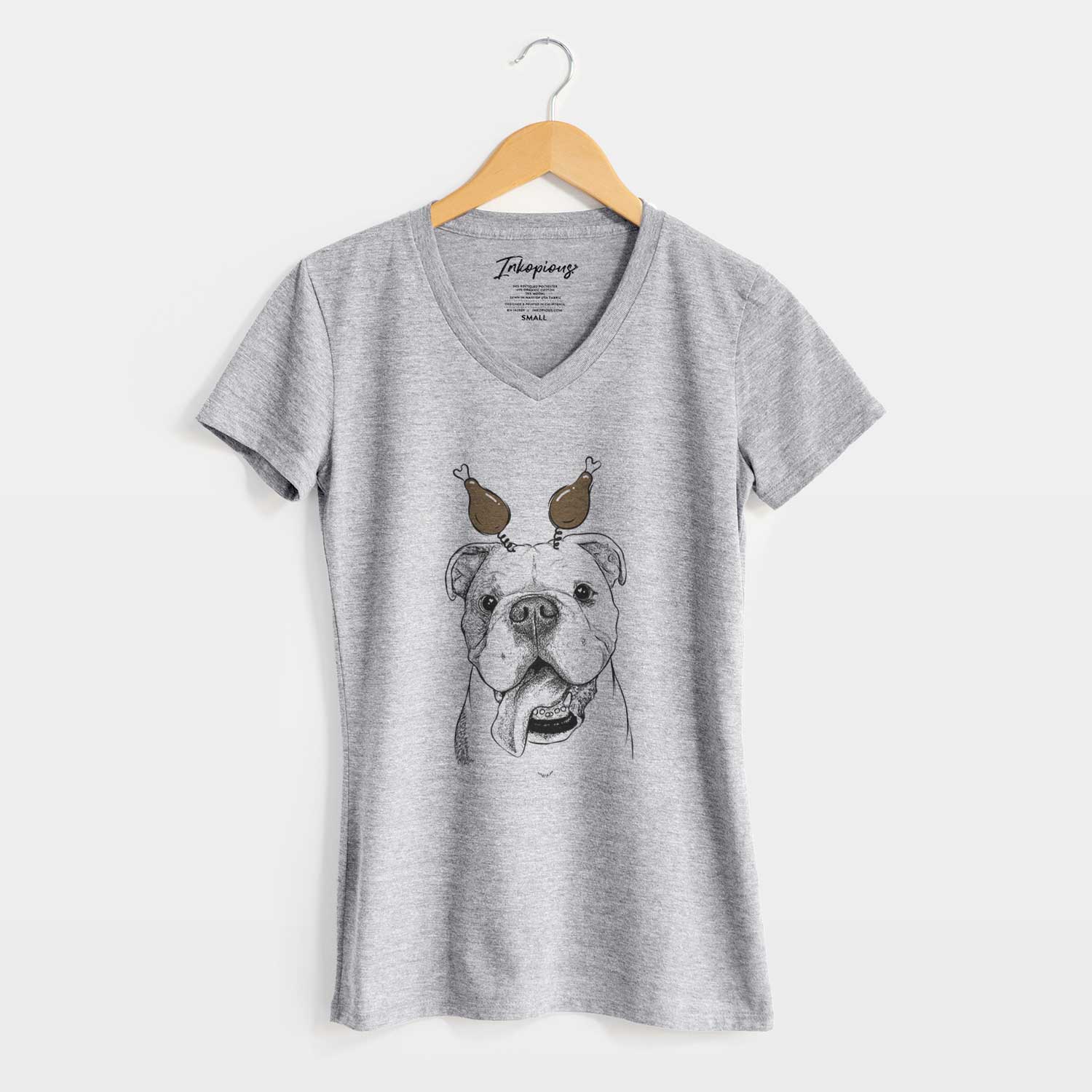 Thanksgiving Hank the English Bulldog - Women's V-neck Shirt