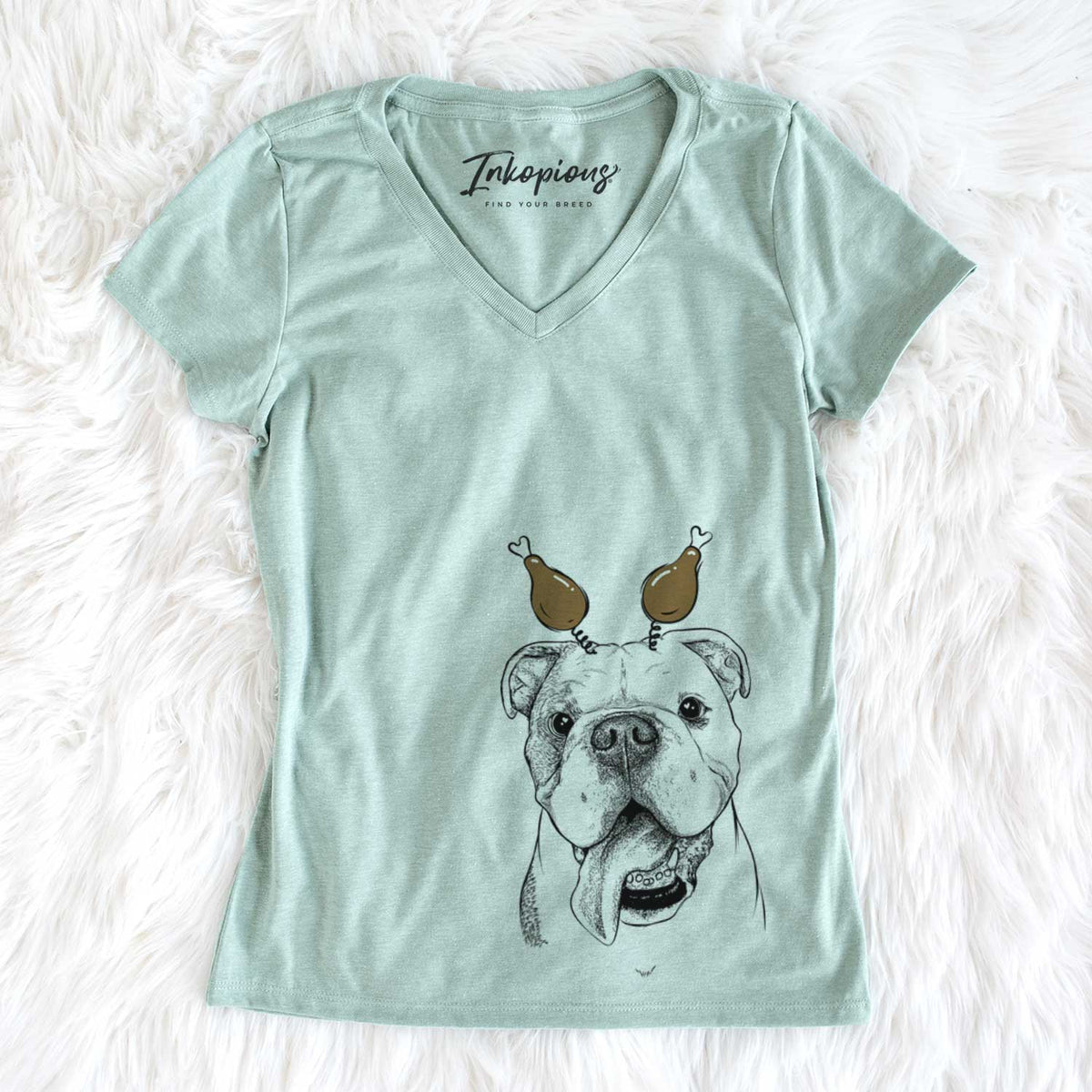 Thanksgiving Hank the English Bulldog - Women&#39;s V-neck Shirt