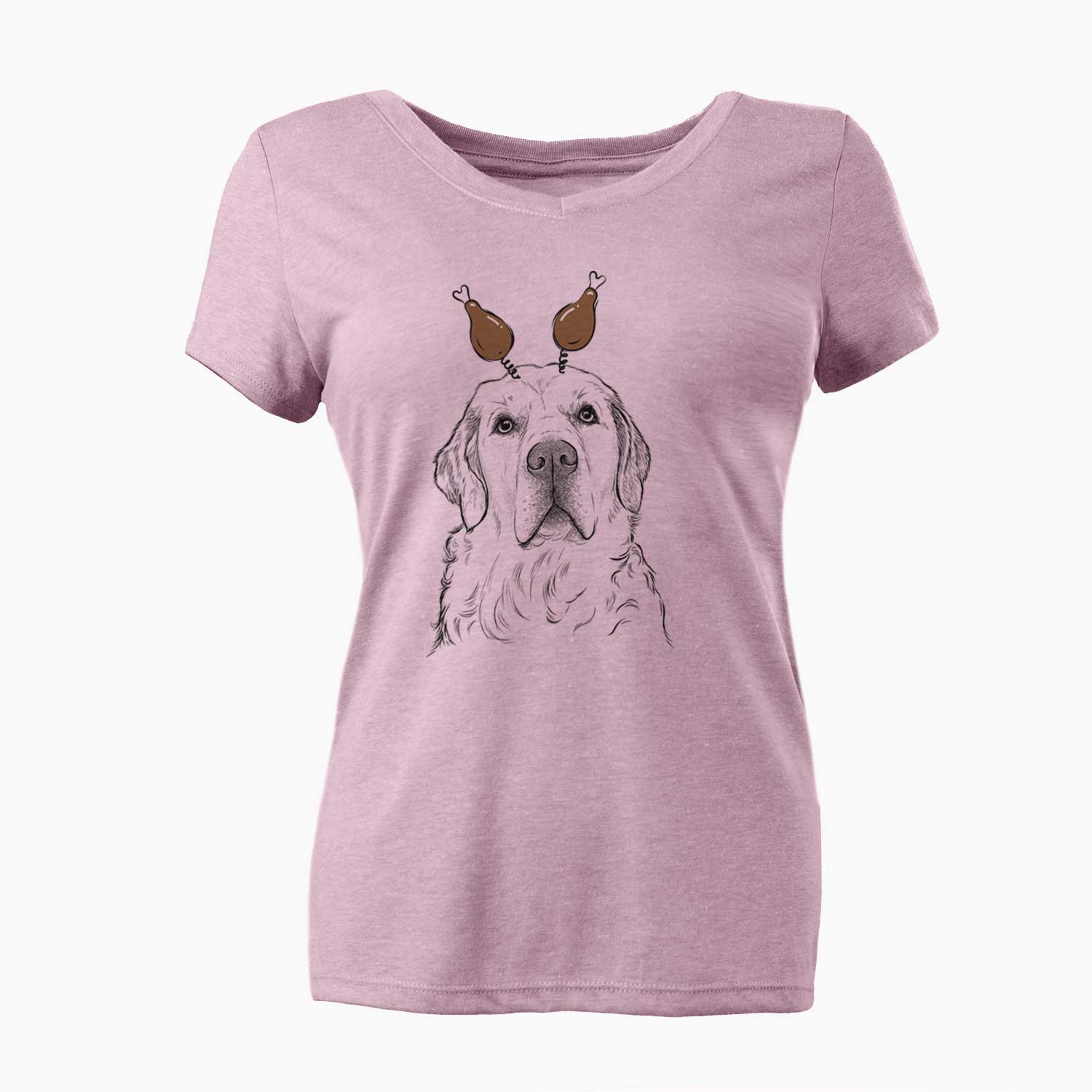 Thanksgiving Hank the Irish Cream Golden Retriever - Women's V-neck Shirt