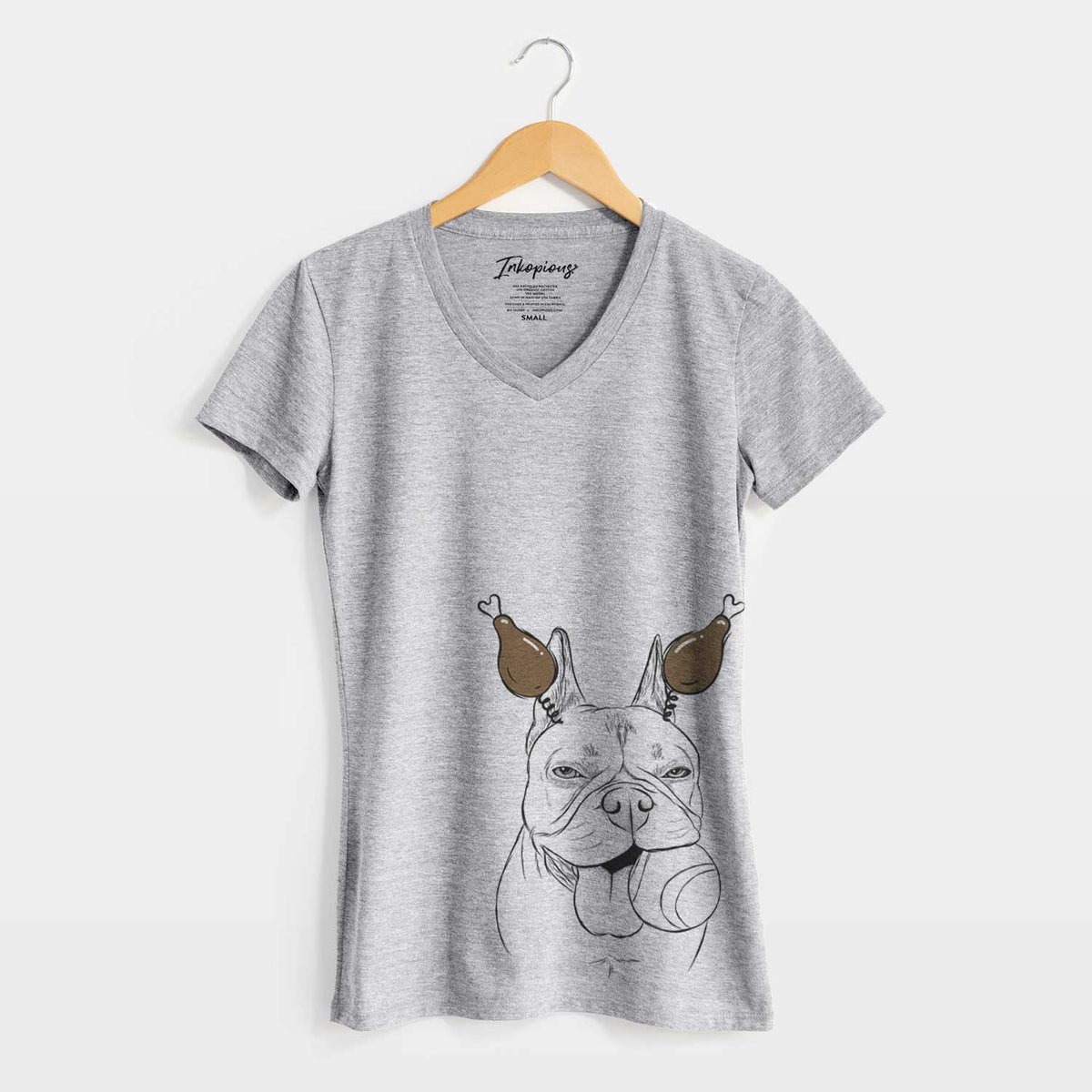 Thanksgiving Happy Franco the French Bulldog - Women's V-neck Shirt
