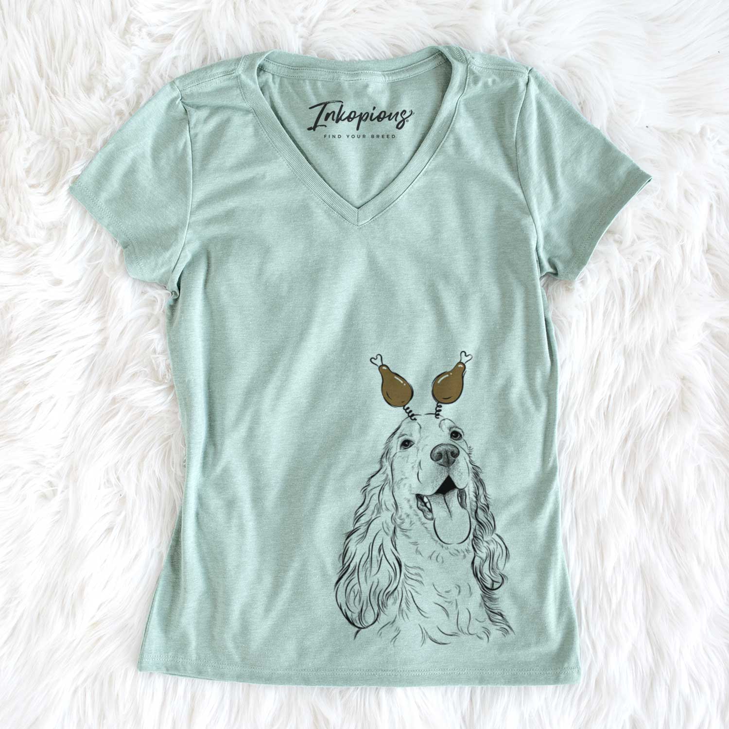 Thanksgiving Happy Henry the English Cocker Spaniel - Women's V-neck Shirt