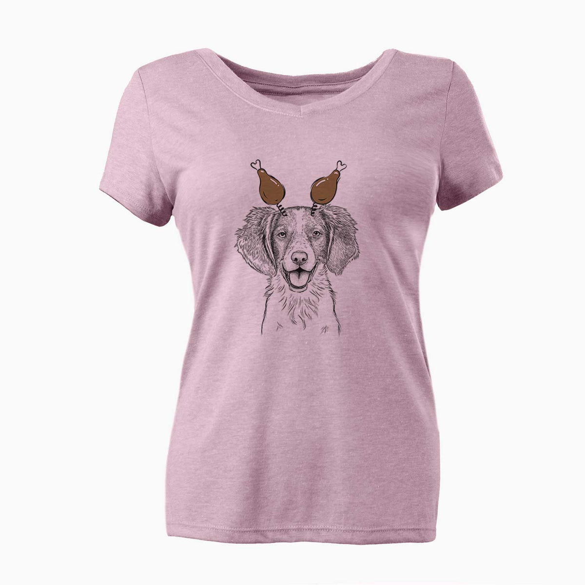 Thanksgiving Happy Holly the Brittany Spaniel - Women's V-neck Shirt