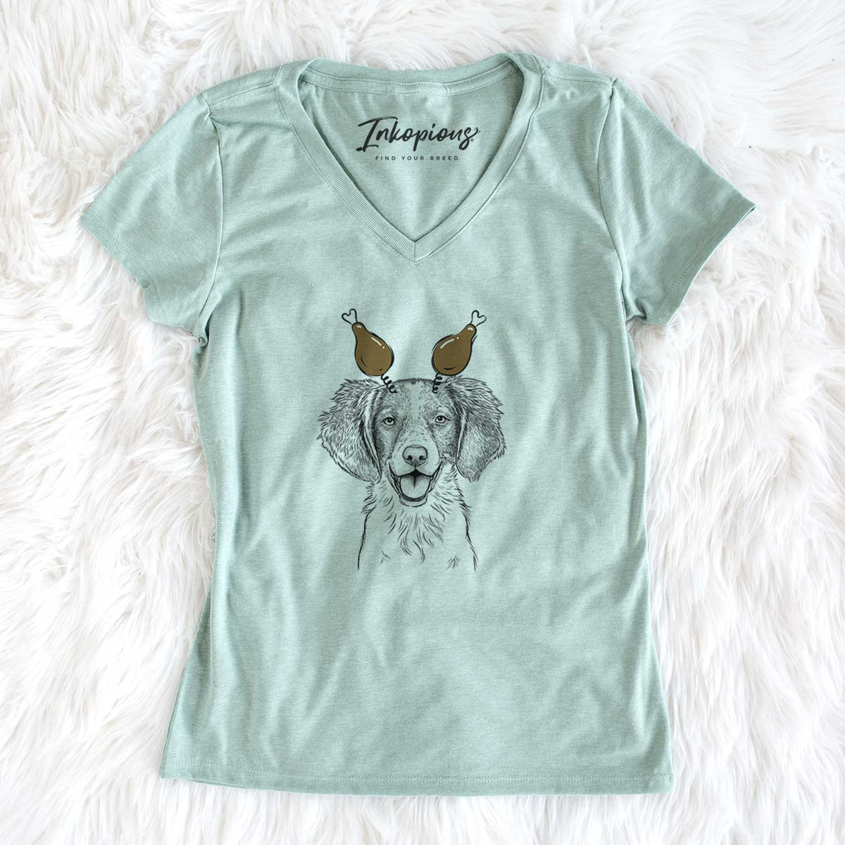 Thanksgiving Happy Holly the Brittany Spaniel - Women's V-neck Shirt