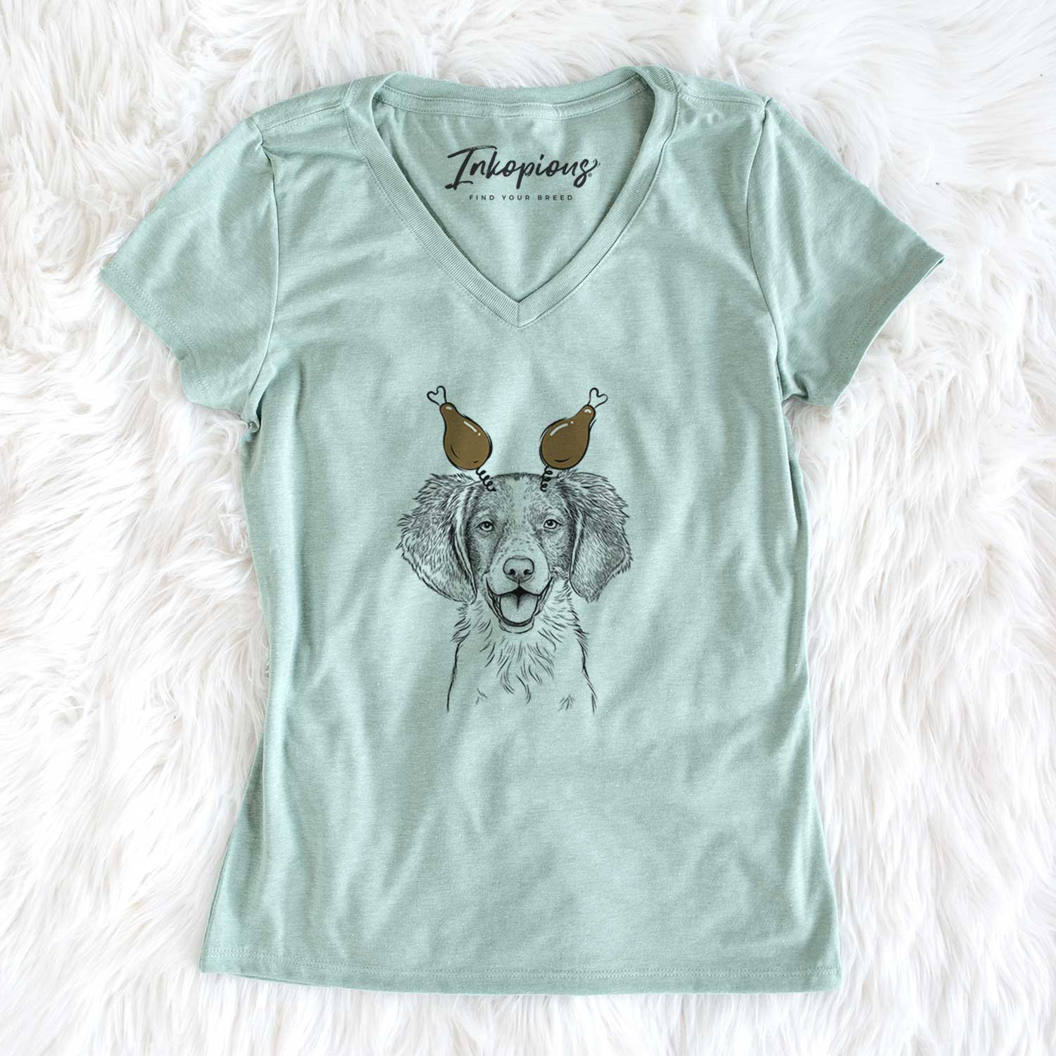 Thanksgiving Happy Holly the Brittany Spaniel - Women's V-neck Shirt