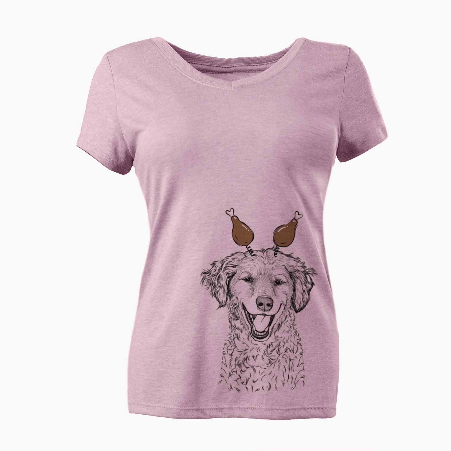 Thanksgiving Happy Otis the Miniature Goldendoodle - Women's V-neck Shirt