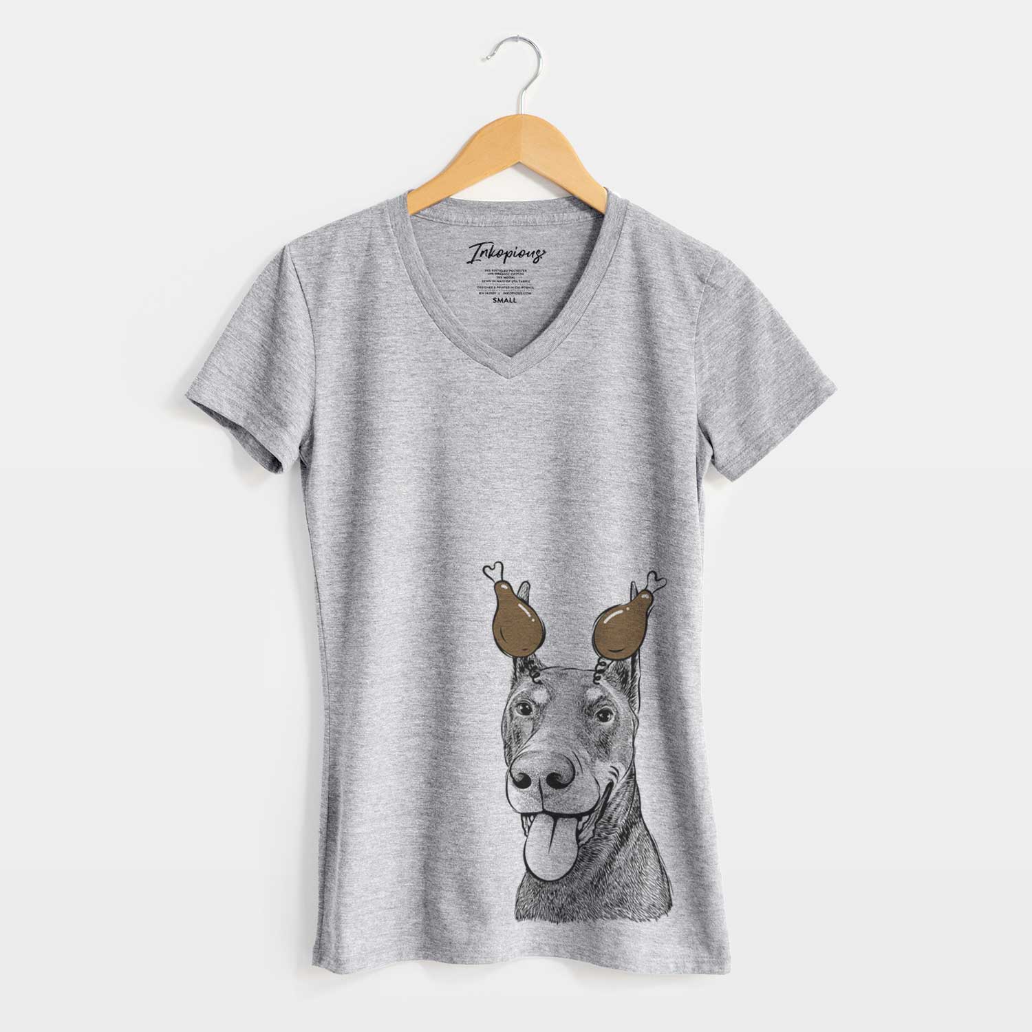 Thanksgiving Happy Sunny the Doberman Pinscher - Women's V-neck Shirt