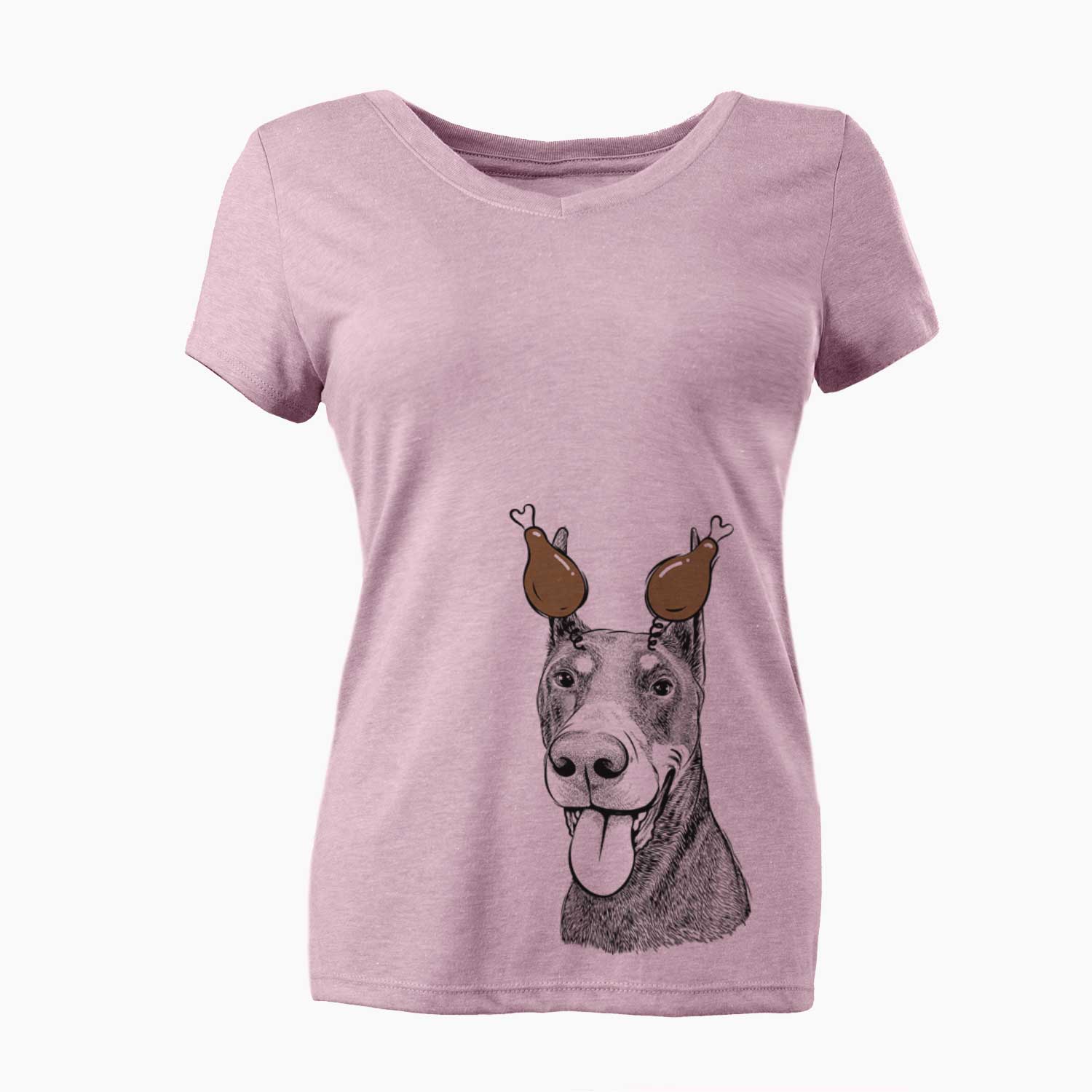 Thanksgiving Happy Sunny the Doberman Pinscher - Women's V-neck Shirt