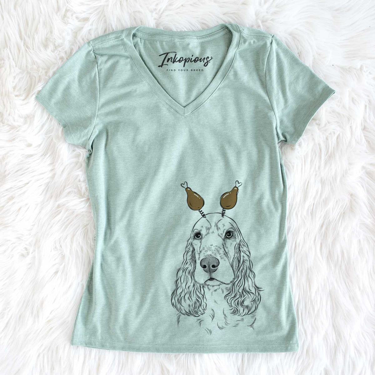 Thanksgiving Henry the English Cocker Spaniel - Women&#39;s V-neck Shirt