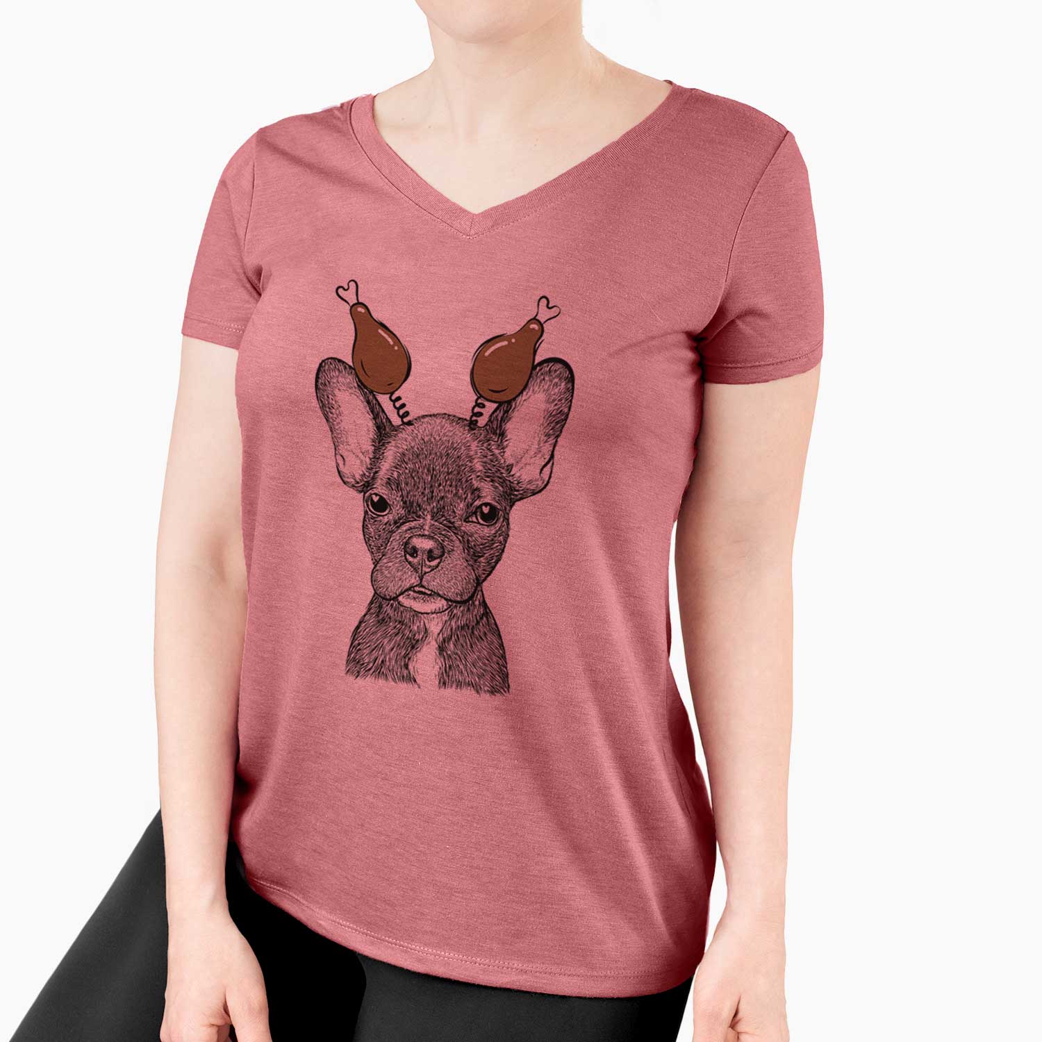 Thanksgiving Henry the French Bulldog - Women's V-neck Shirt