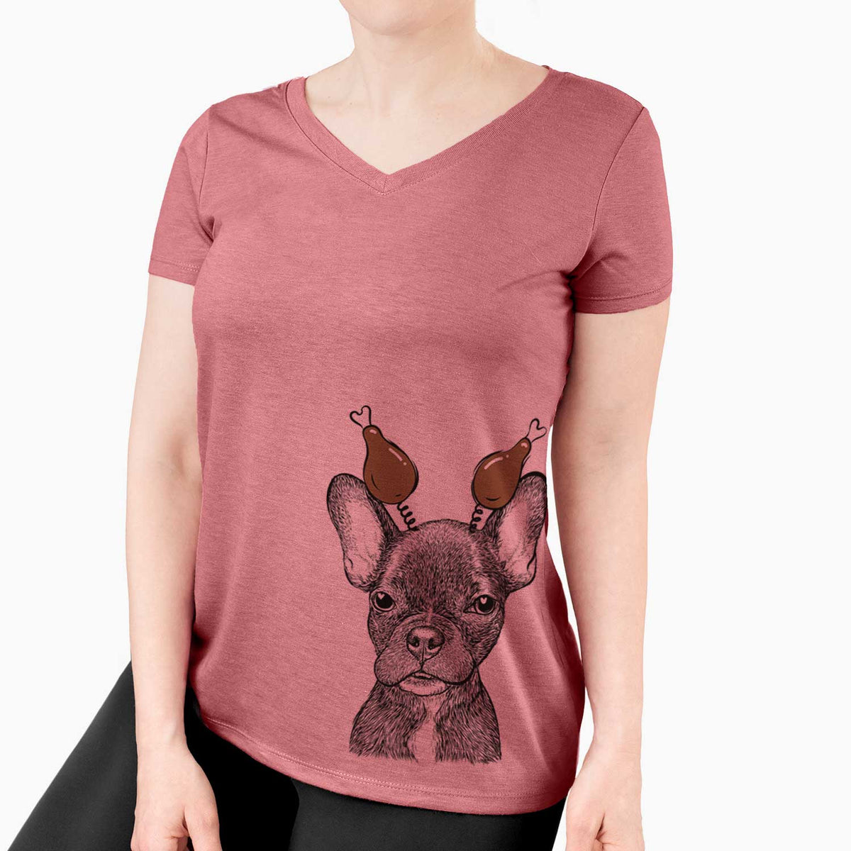 Thanksgiving Henry the French Bulldog - Women's V-neck Shirt