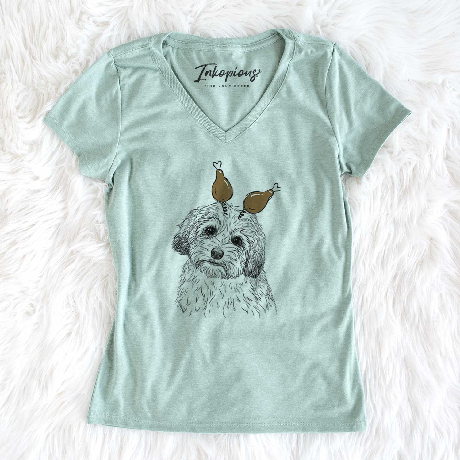 Thanksgiving Henry the Havanese - Women's V-neck Shirt