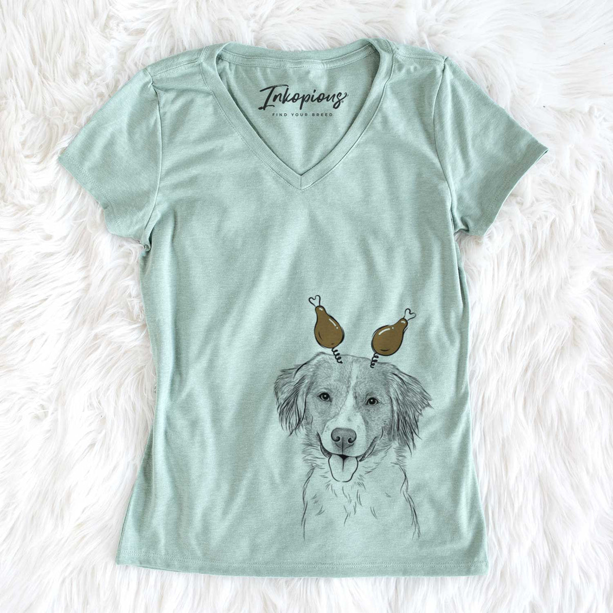 Thanksgiving Hercules the Nederlandse Kooikerhondje - Women&#39;s V-neck Shirt