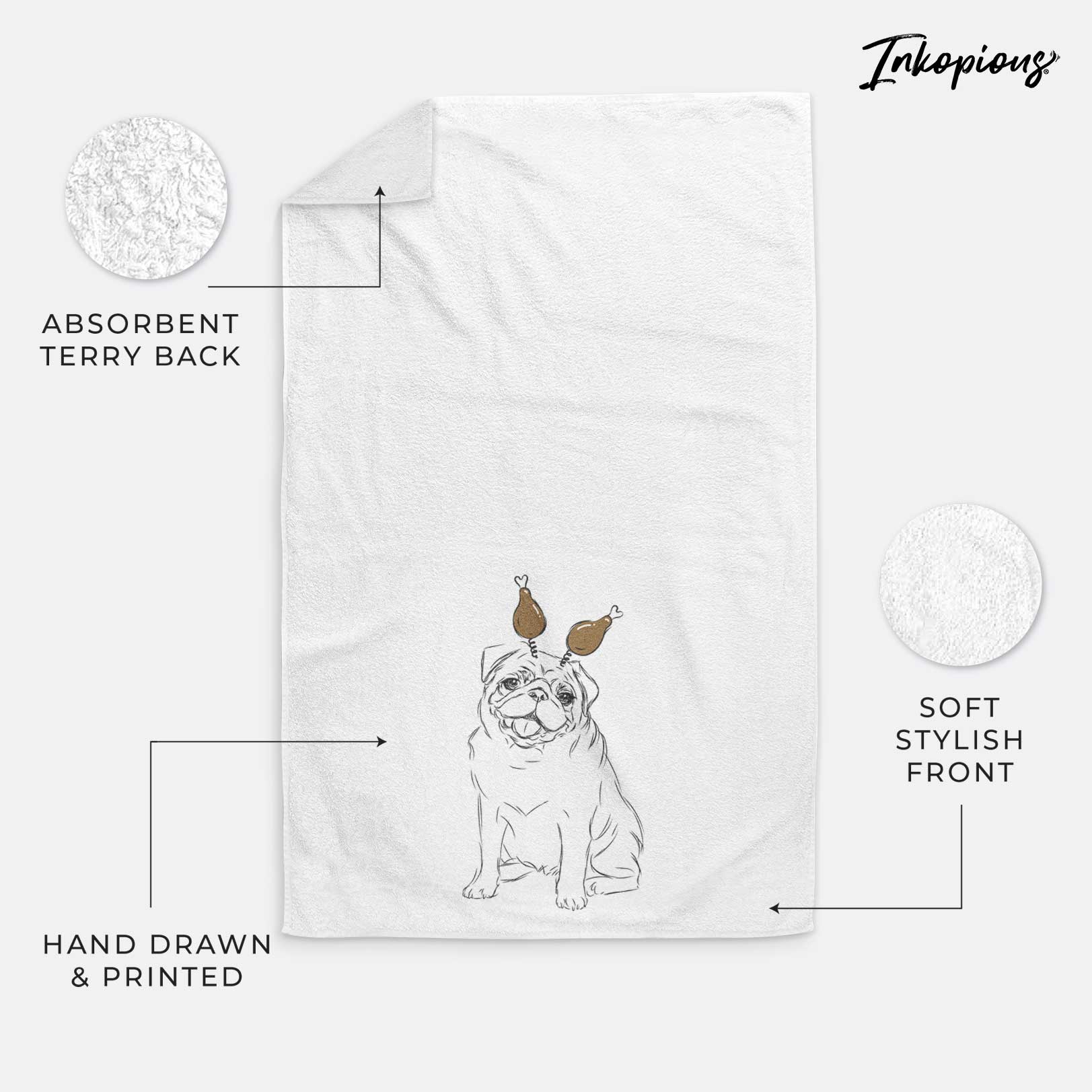 Higgins the Pug Decorative Hand Towel