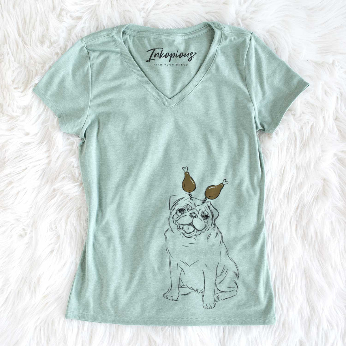 Thanksgiving Higgins the Pug - Women&#39;s V-neck Shirt