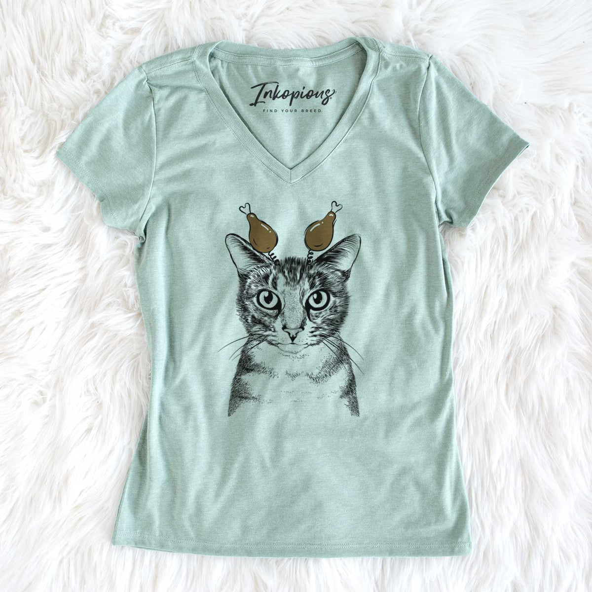 Thanksgiving Hobbes the Tabby Cat - Women's V-neck Shirt