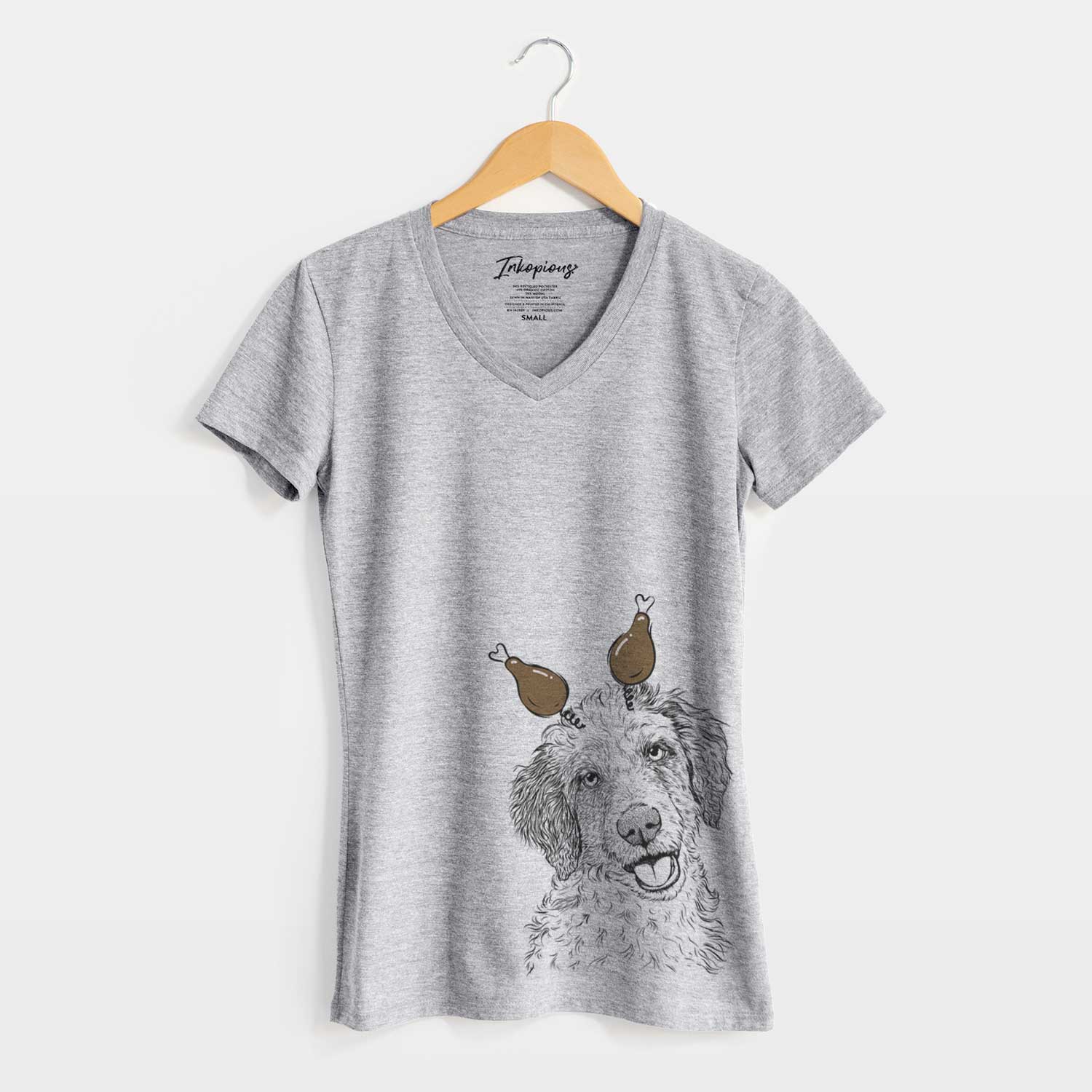 Thanksgiving Hoge the Aussiedoodle - Women's V-neck Shirt