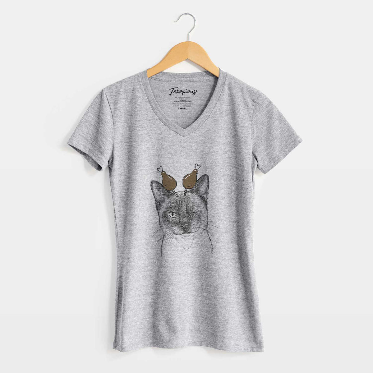Thanksgiving Hoggle the Siamese Cat - Women's V-neck Shirt