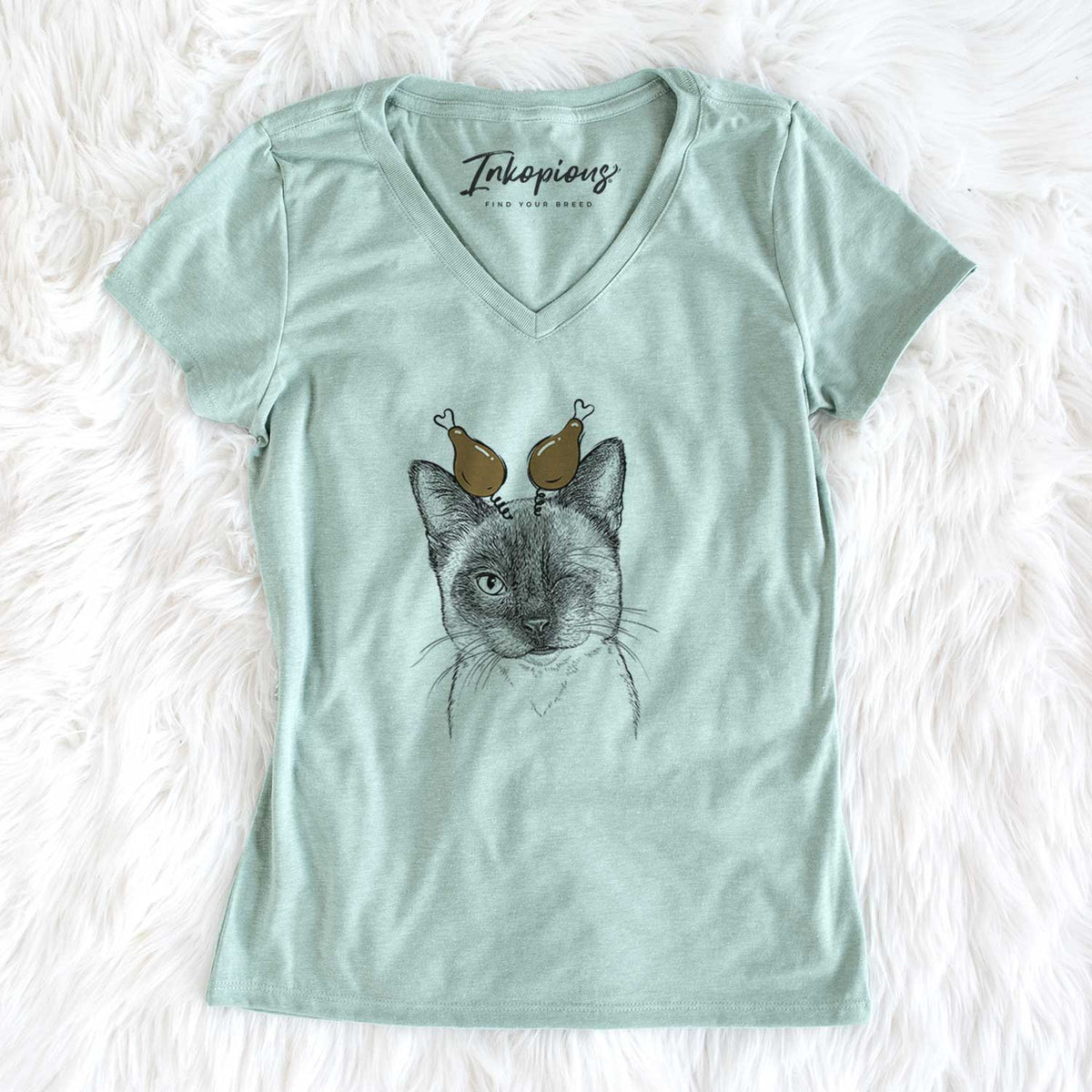 Thanksgiving Hoggle the Siamese Cat - Women's V-neck Shirt