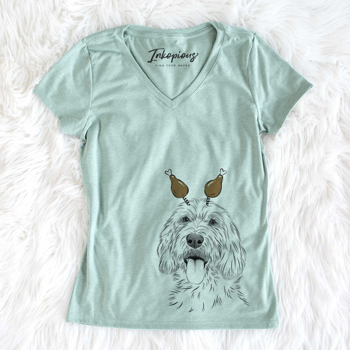 Thanksgiving Homer the Grand Basset Griffon Vendeen - Women&#39;s V-neck Shirt