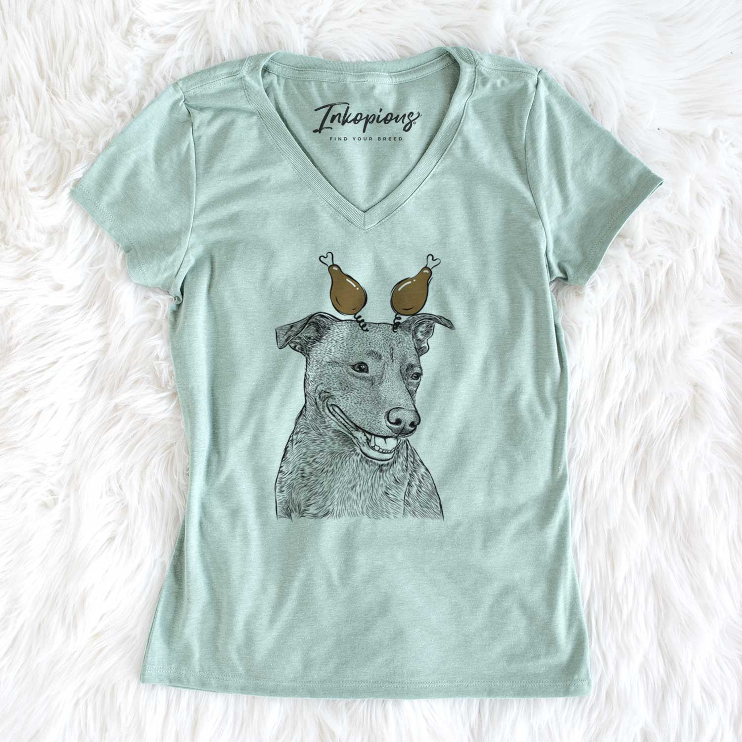 Thanksgiving Honey the Lab Pit Mix - Women's V-neck Shirt