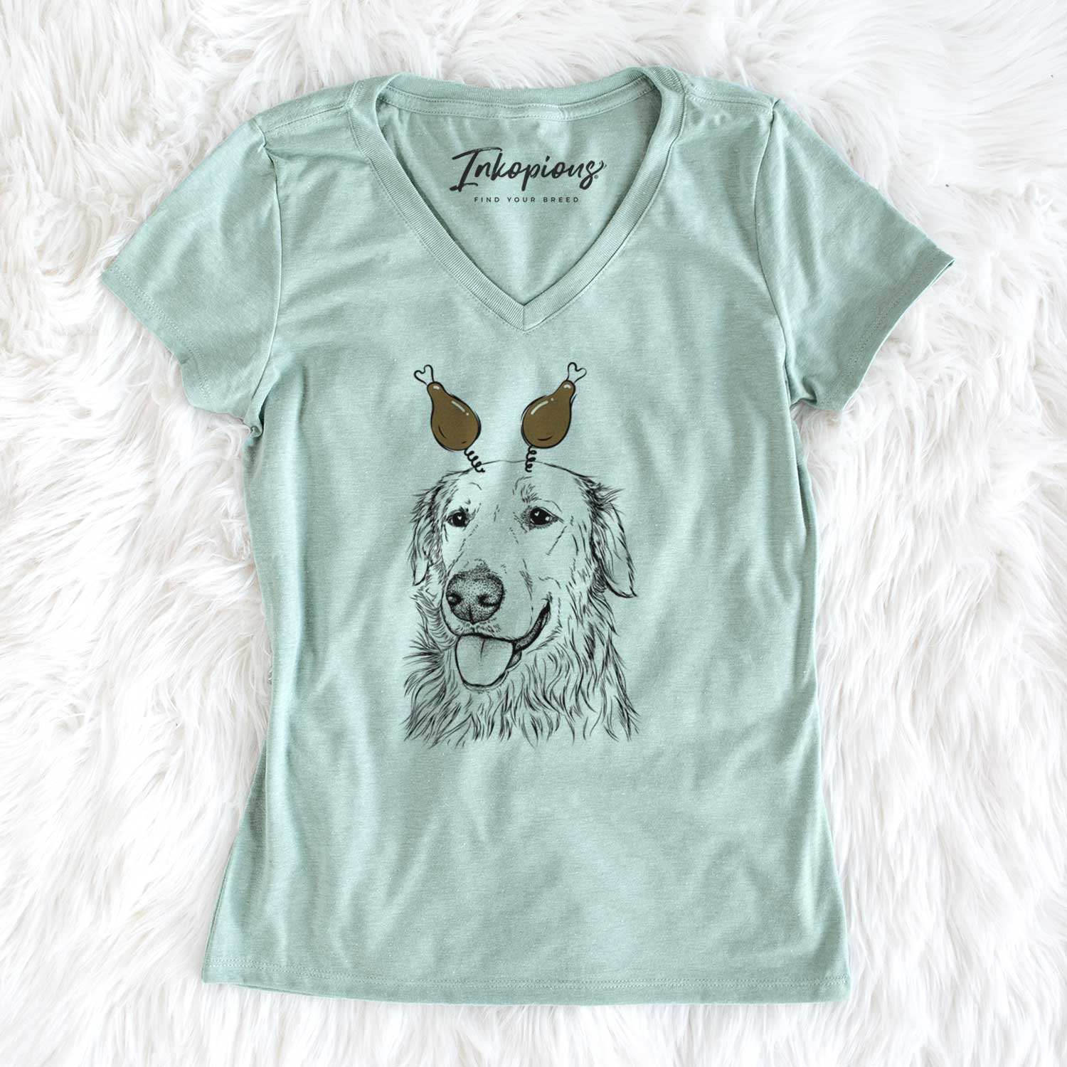 Thanksgiving Hopper the Golden Retriever - Women's V-neck Shirt