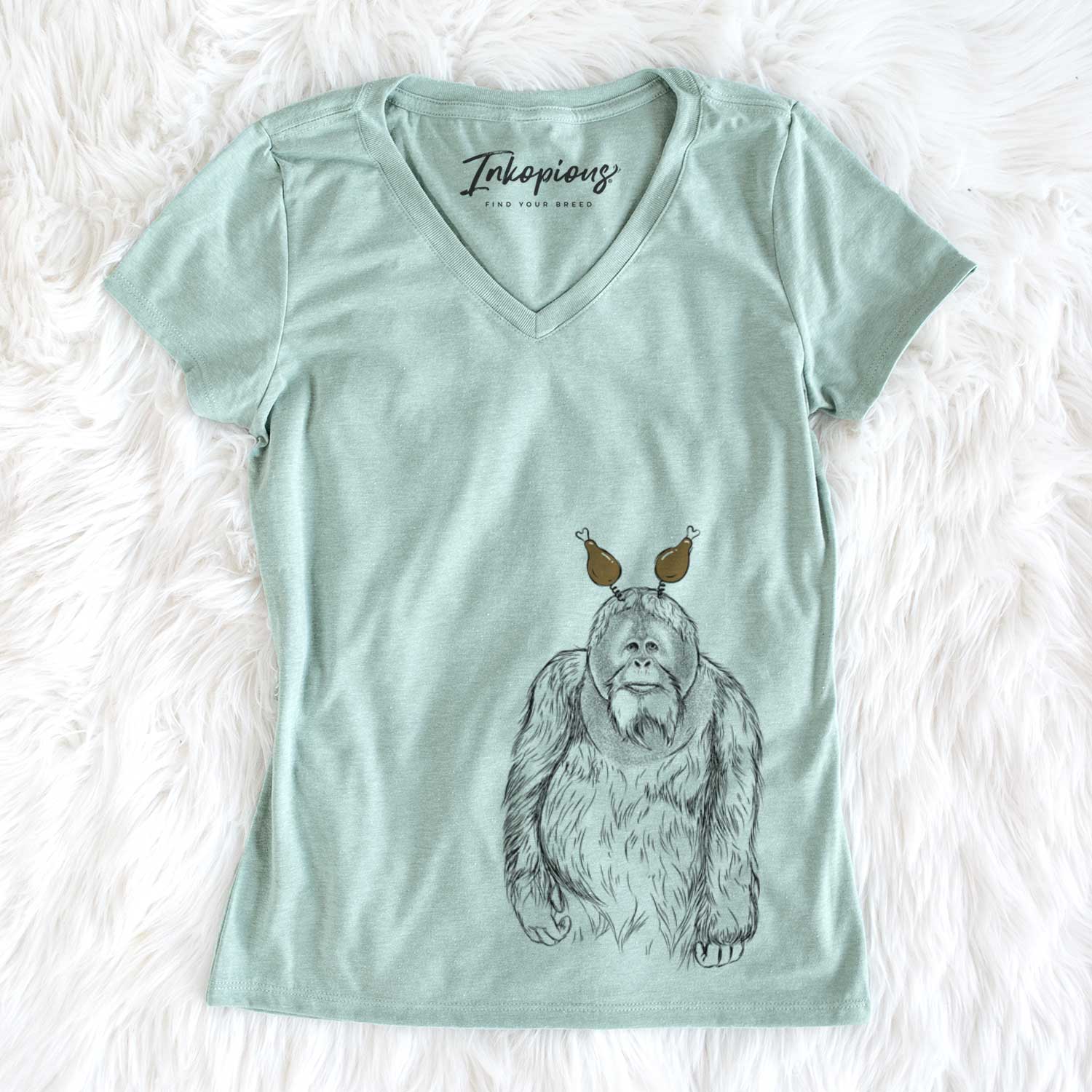 Thanksgiving Horace the Male Orangutan - Women's V-neck Shirt