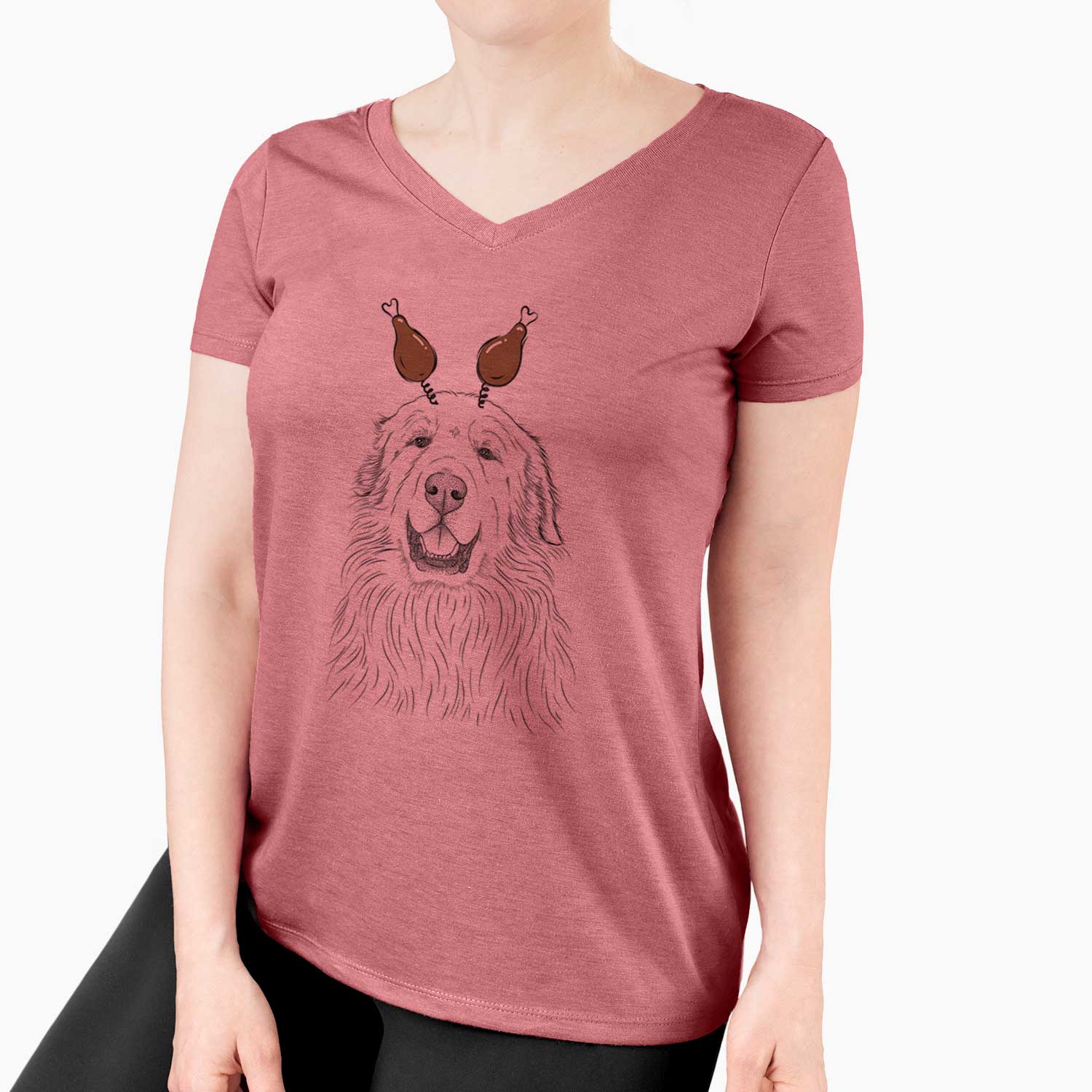 Thanksgiving Horton the Great Pyrenees - Women's V-neck Shirt