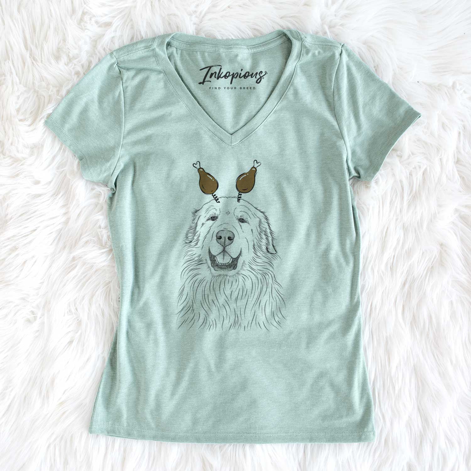 Thanksgiving Horton the Great Pyrenees - Women's V-neck Shirt