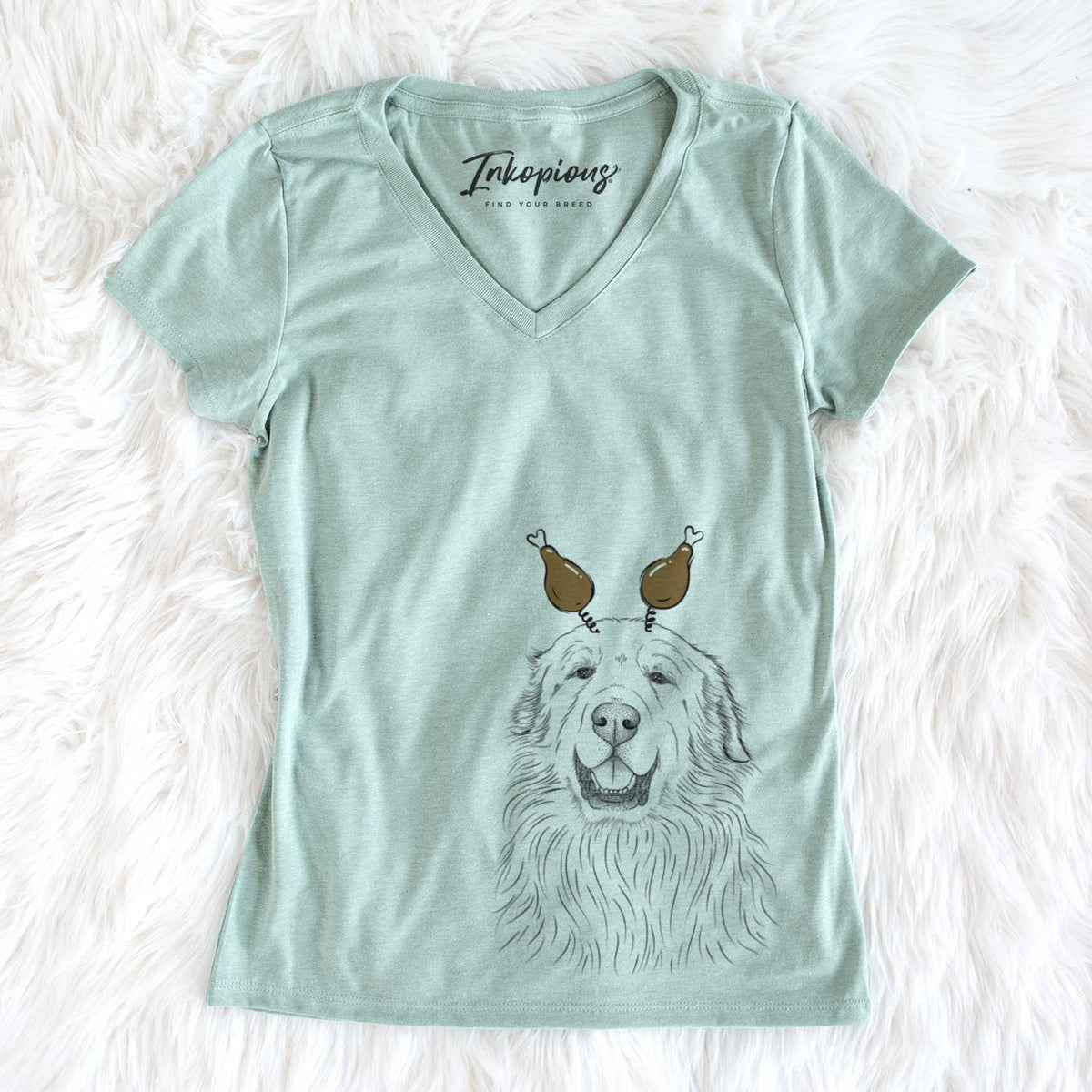 Thanksgiving Horton the Great Pyrenees - Women's V-neck Shirt