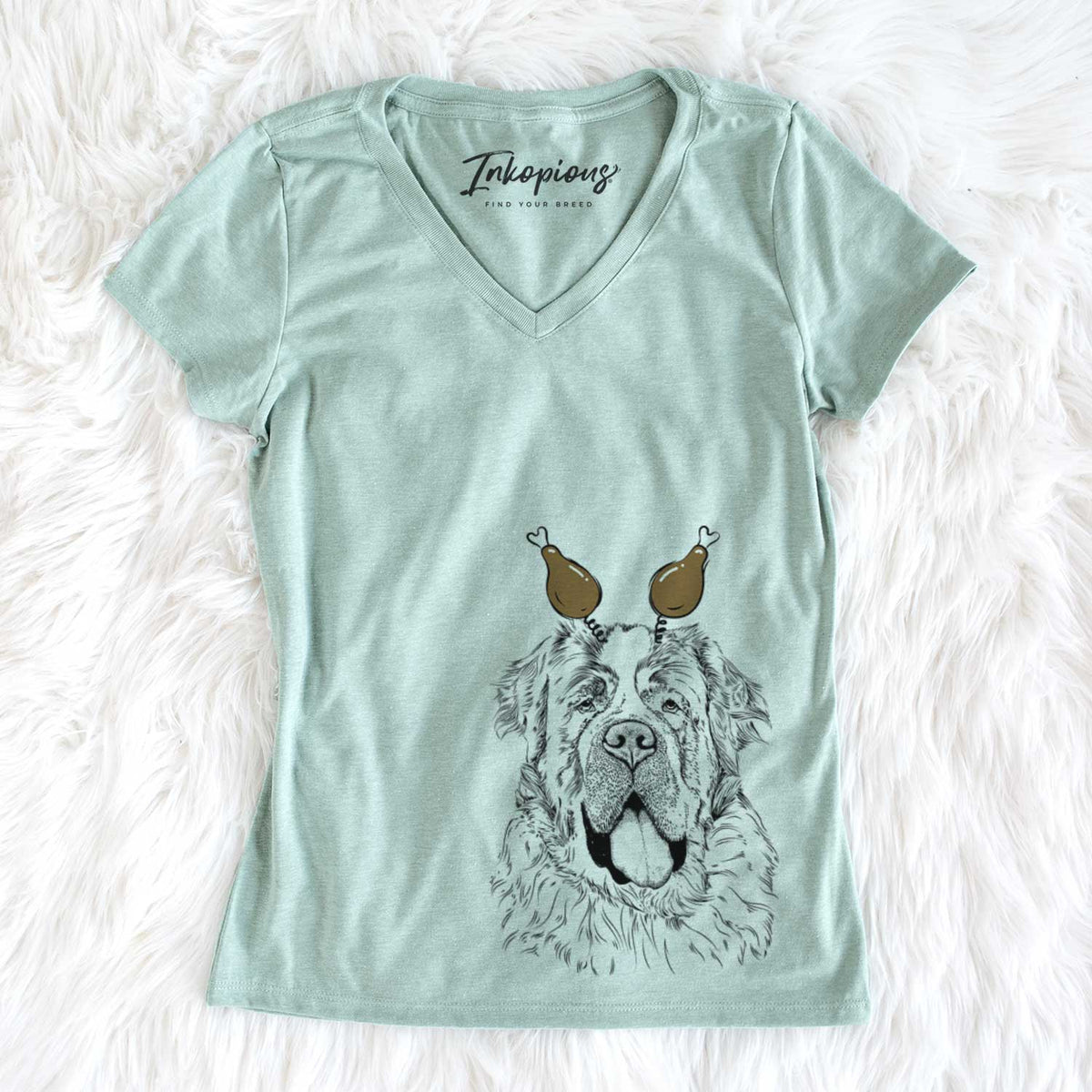 Thanksgiving Hoss the Saint Bernard - Women&#39;s V-neck Shirt